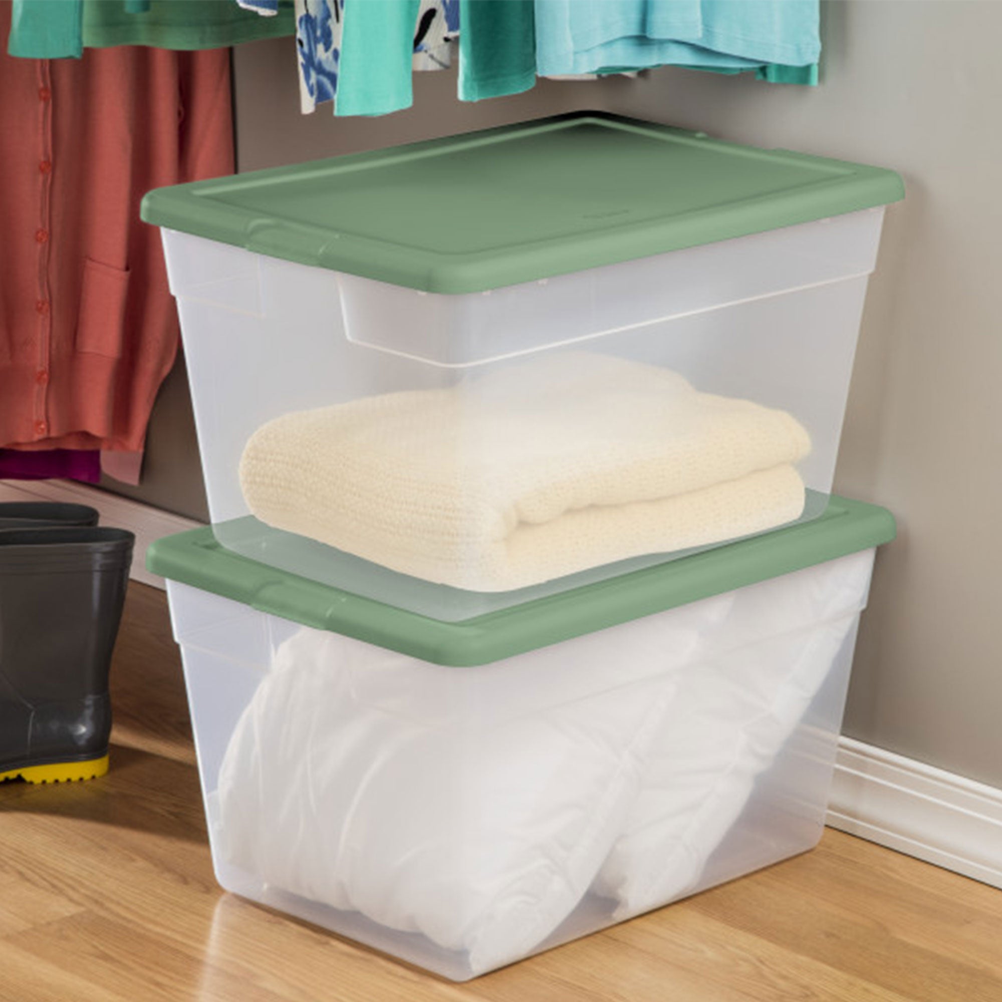 Sterilite 56 Qt Plastic Stackable Storage Container Tote, Crisp Green (32 Pack) - VMInnovations