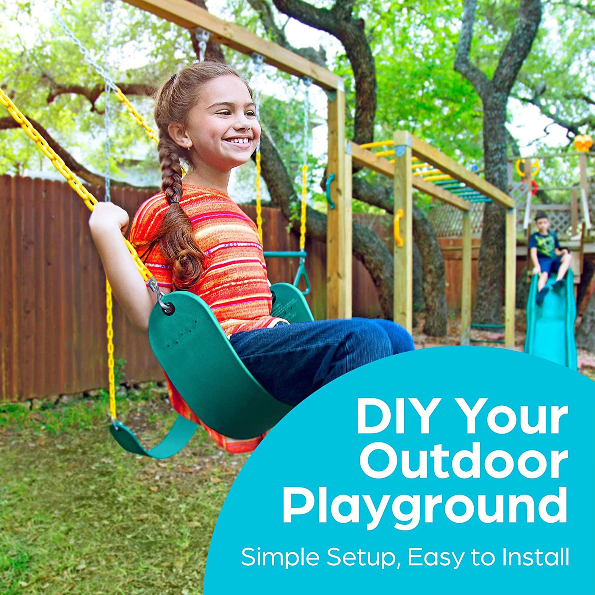 Playground Swing Set Outdoor Swing & Chain Set, 2 Pack, Green (Open Box) - VMInnovations