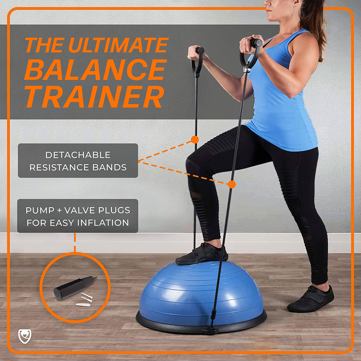 URBNFit All-in-One Half Balance Ball Trainer with Detachable Resistance Bands - VMInnovations