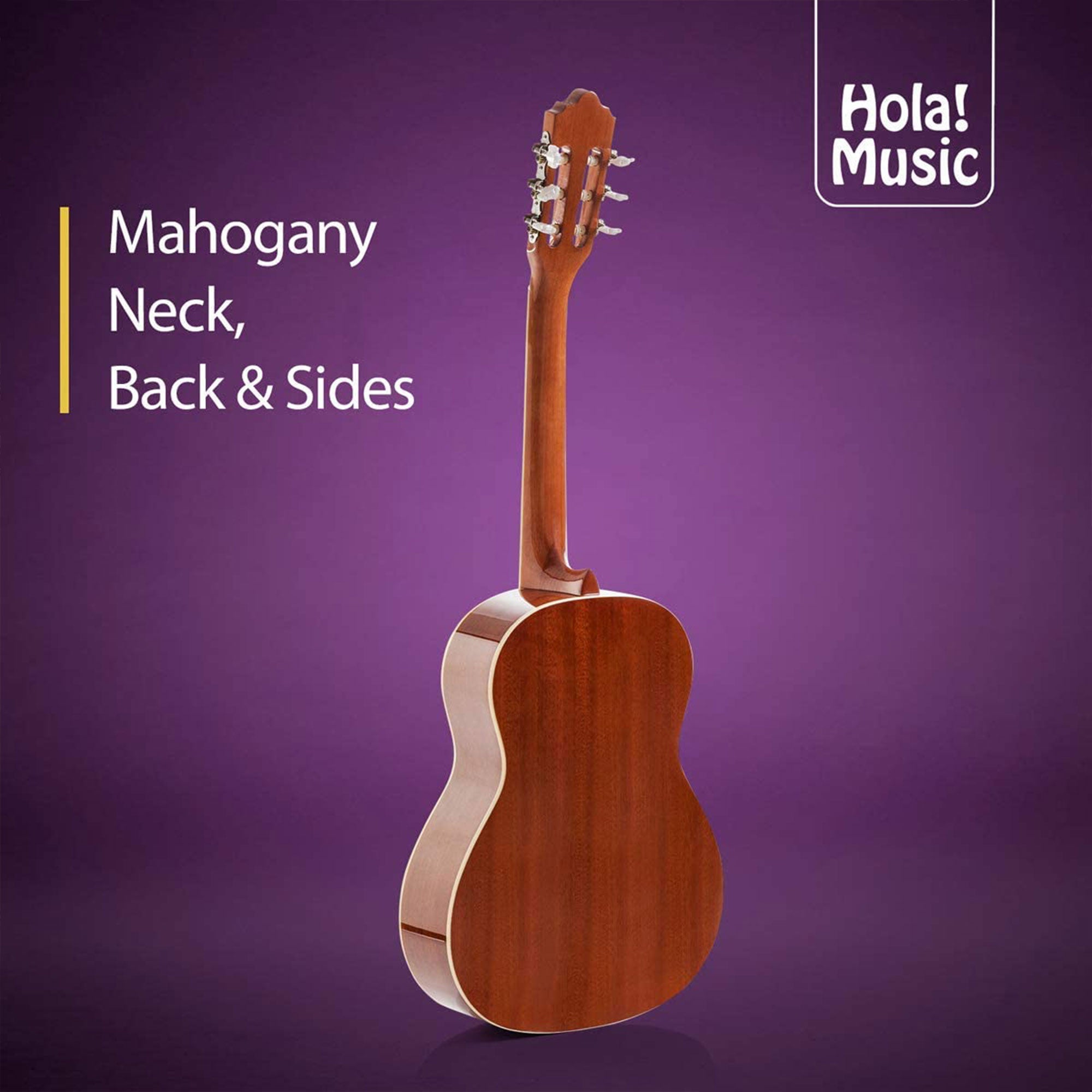 Hola! Music Pre Strung 39" Classical Guitar with Soft Nylon Strings, Natural - VMInnovations