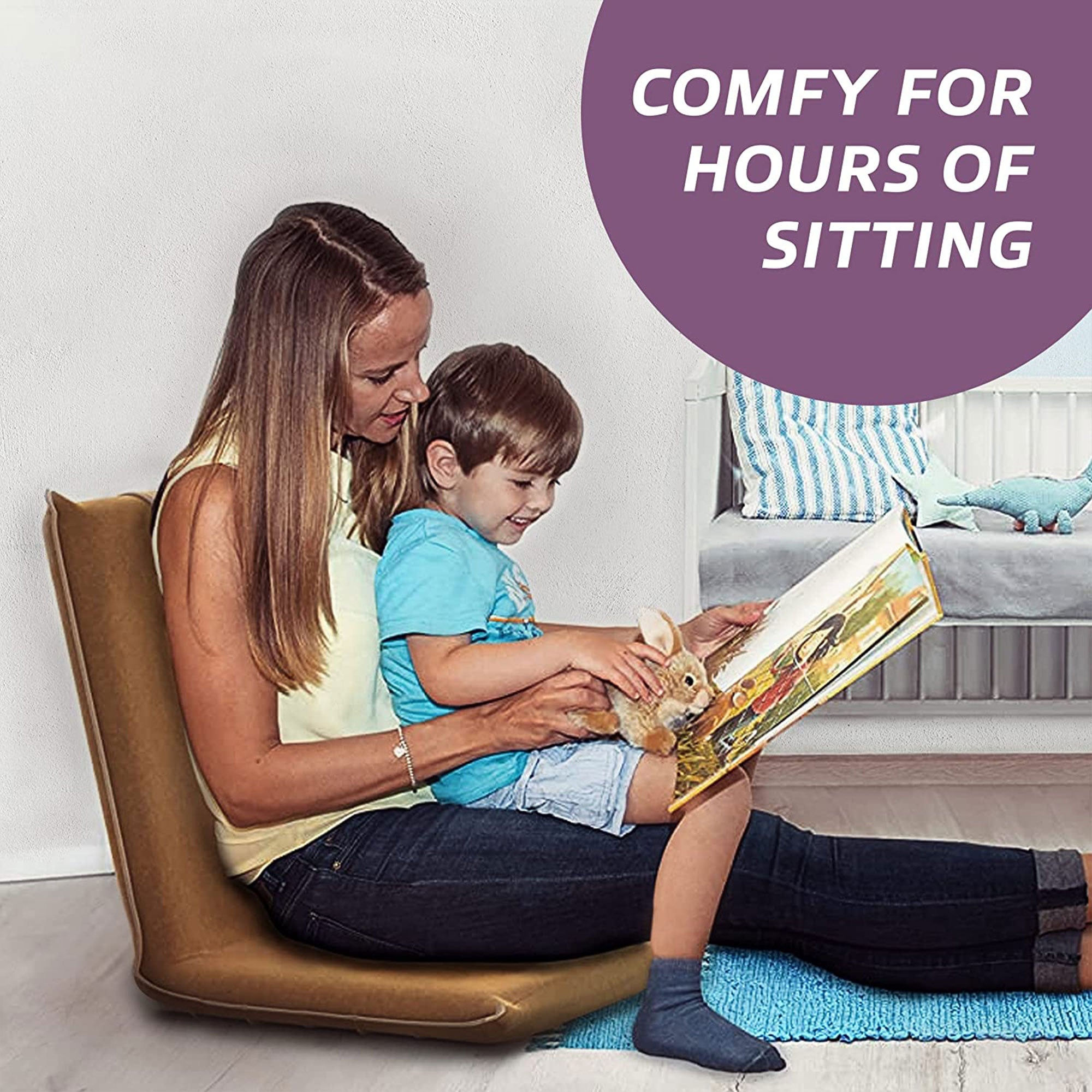 bonVIVO Portable Padded Cushion Floor Chair Seat w/ Adjustable Back, Blue/Beige - VMInnovations