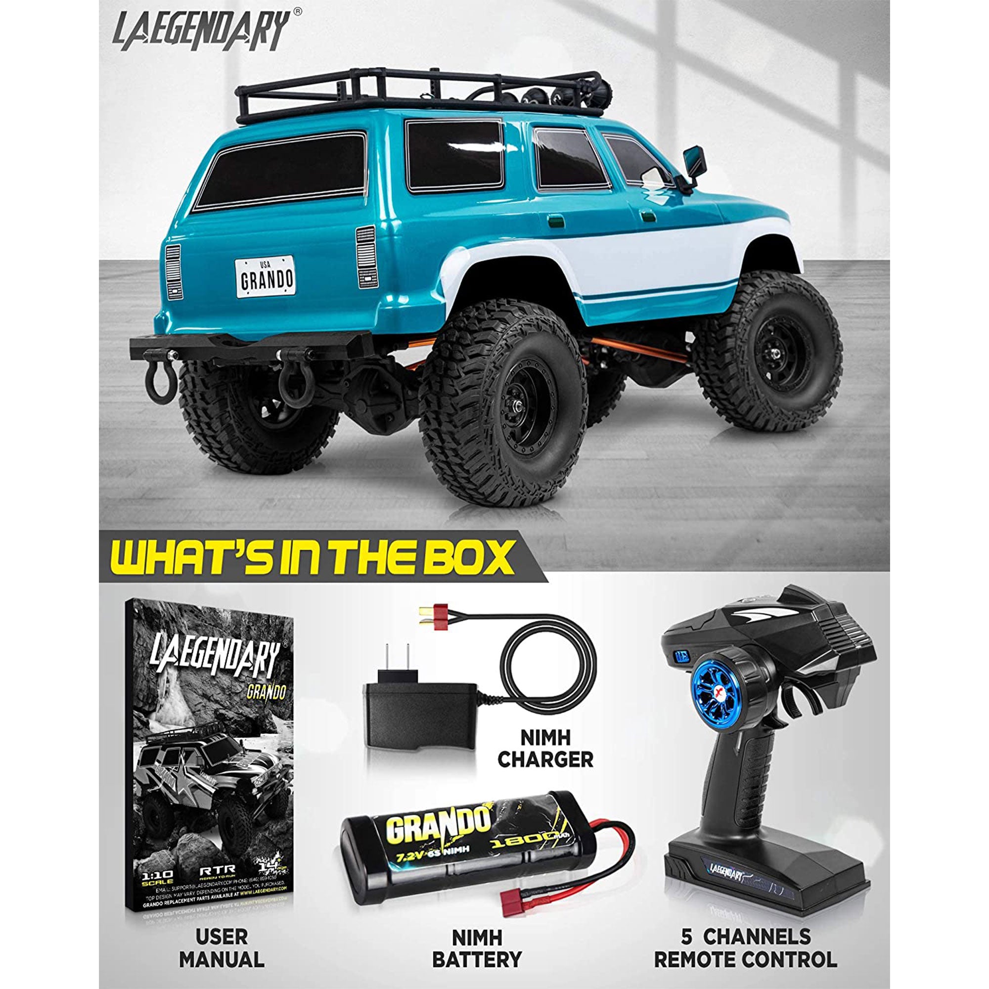Grando 1:10 Scale RTR RC Remote Control Rock Crawler SUV, Blue-Green (Open Box) - VMInnovations
