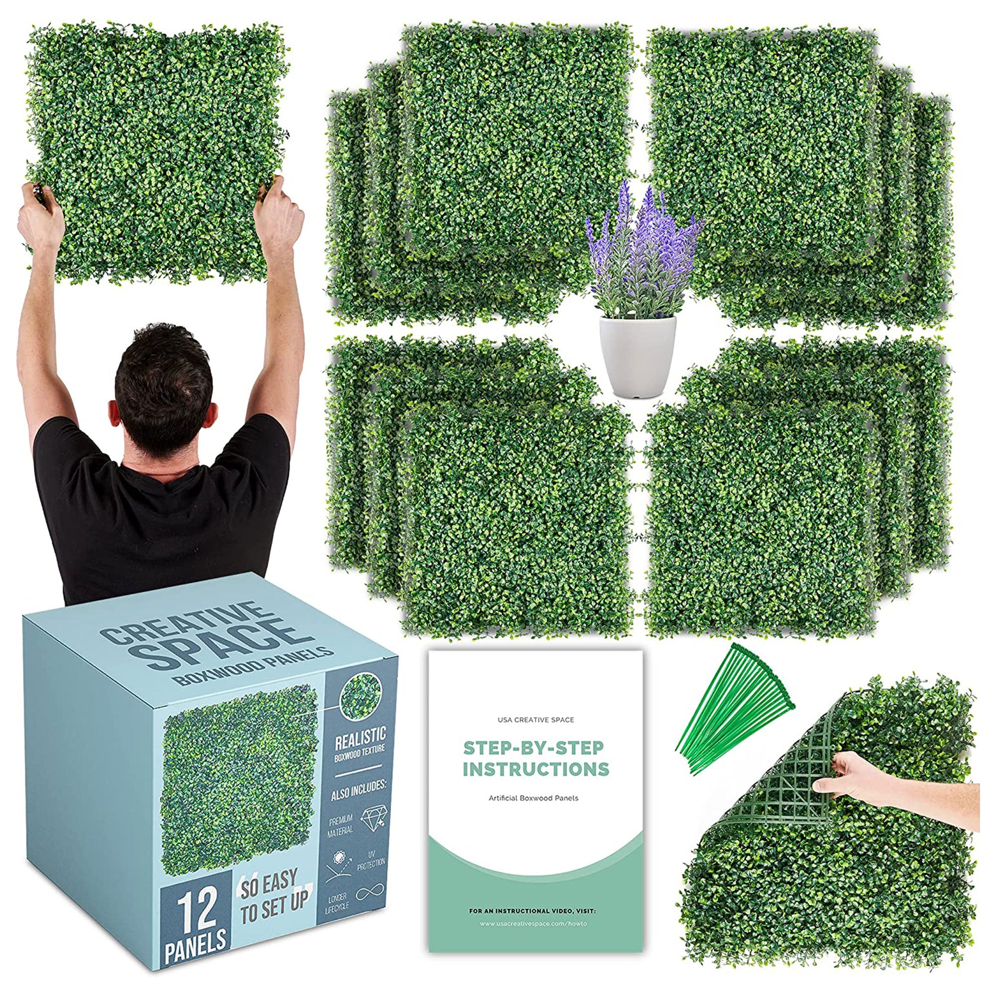 Artificial Grass Backdrop Decor Wall Panels, 20in x 20in, 12 Pack (Used)
