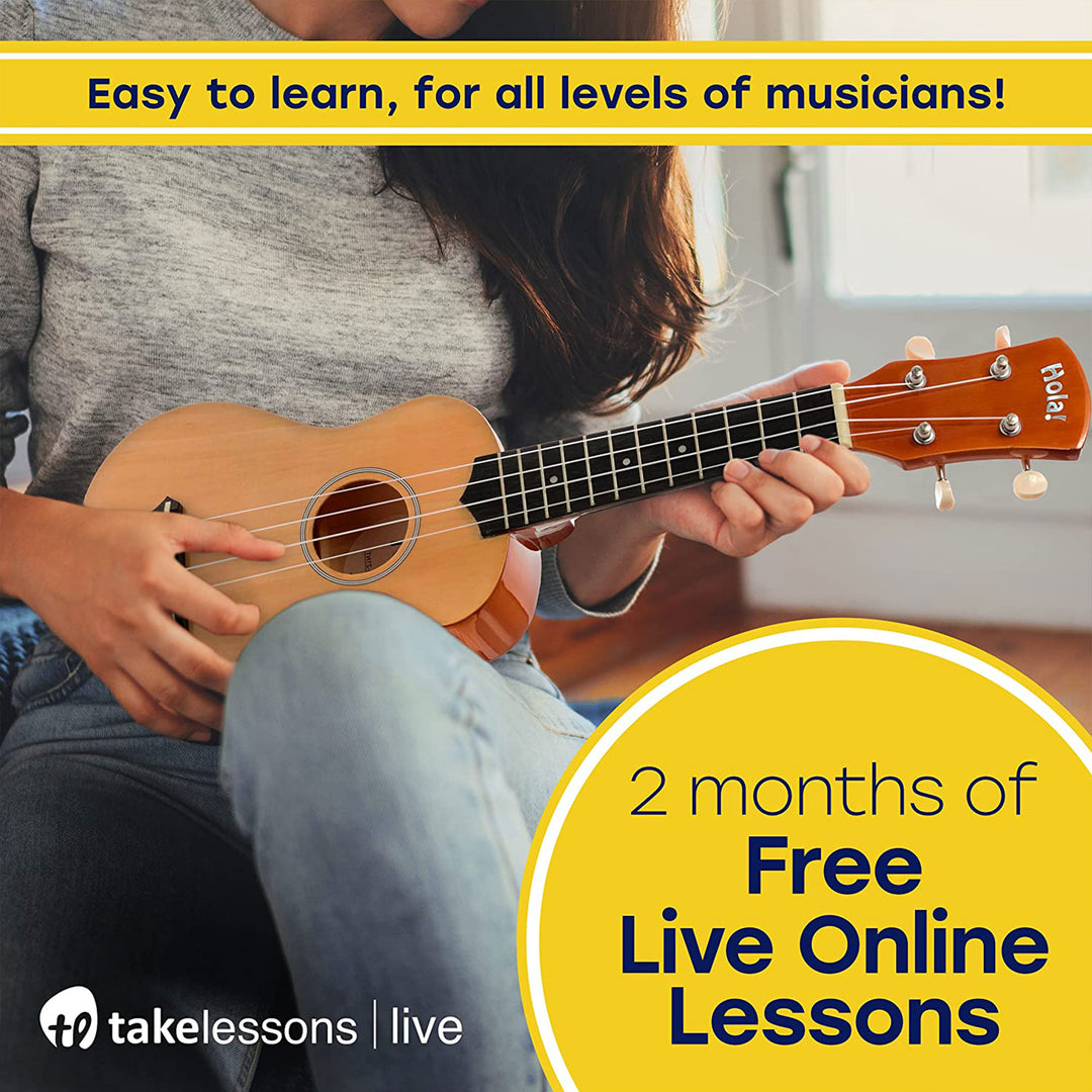 Hola! Music Color Series Soprano Ukulele with Tote Bag, Strap, & Picks, Natural - VMInnovations