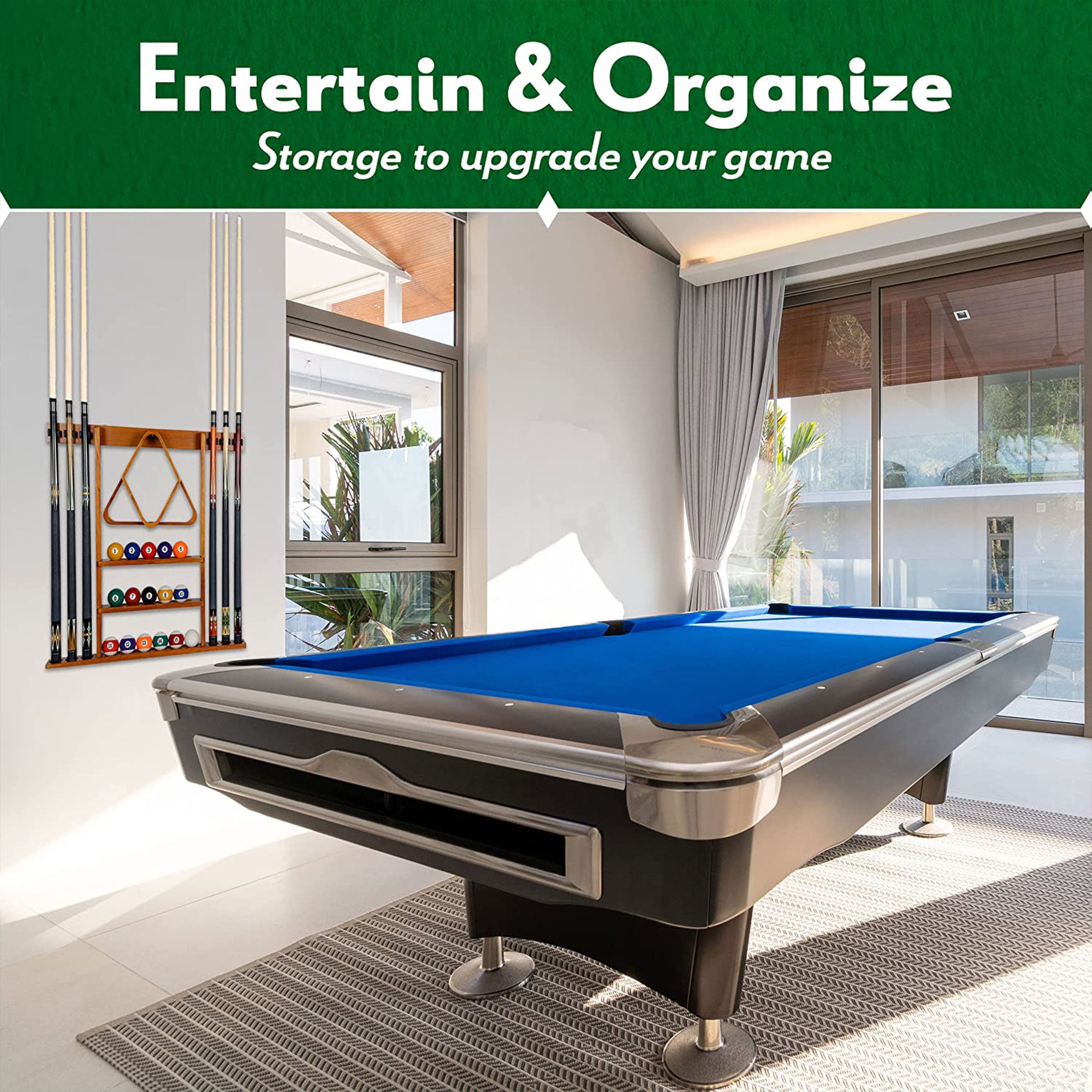 ISZY Billiards Wall Mounted Pool Accessories Billiard Ball and Stick Holder Rack - VMInnovations