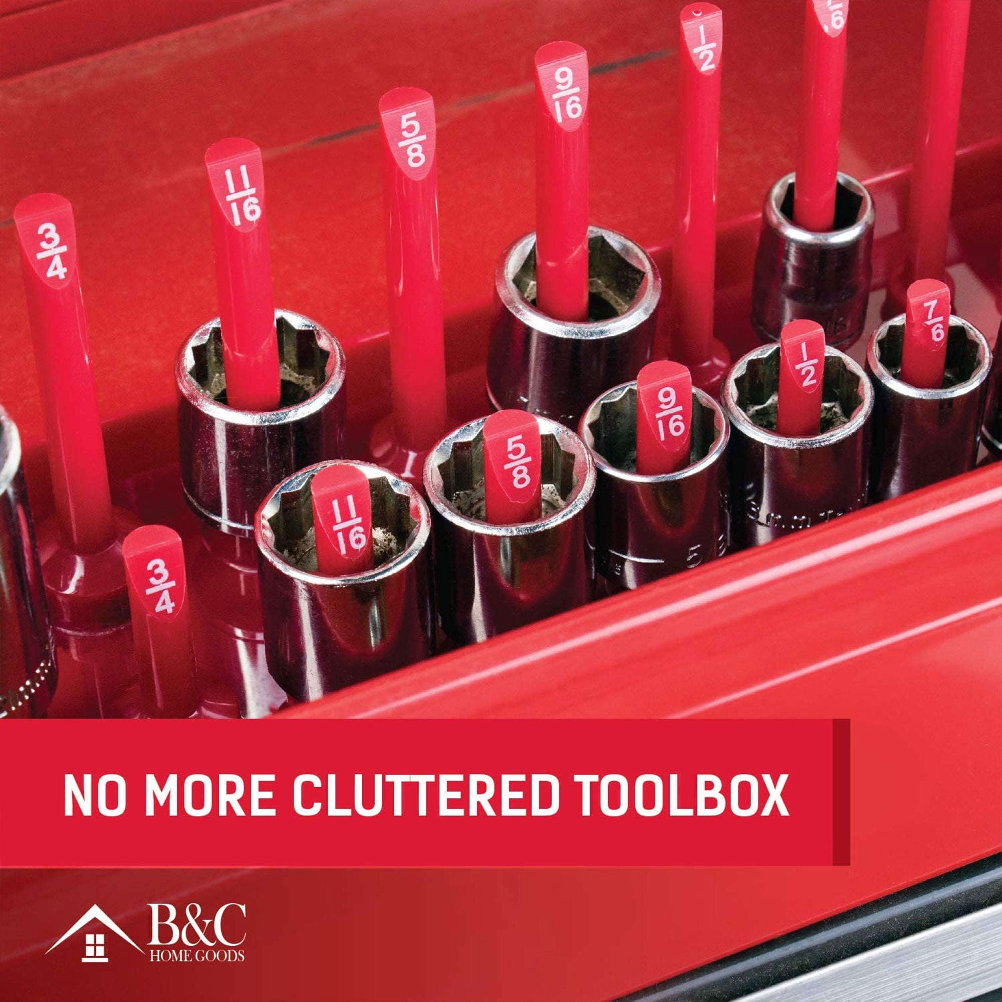 B&C Home Goods 6 Piece SAE & Metric Tray Socket Holder Toolbox Organizer (Used)