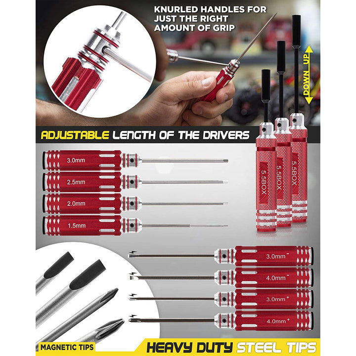 LAEGENDARY 25pc RC Car Magnetic Repair Tool Kit for Drone, Boat, Plane, or Truck - VMInnovations