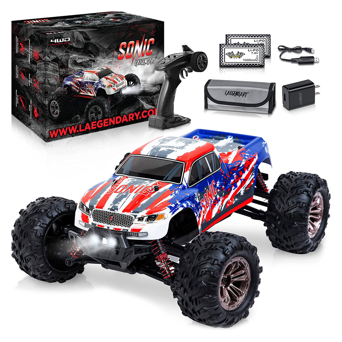 LAEGENDARY Sonic 1:16 Scale RC Remote Control 4x4 Car, Up to 25 MPH, Patriot