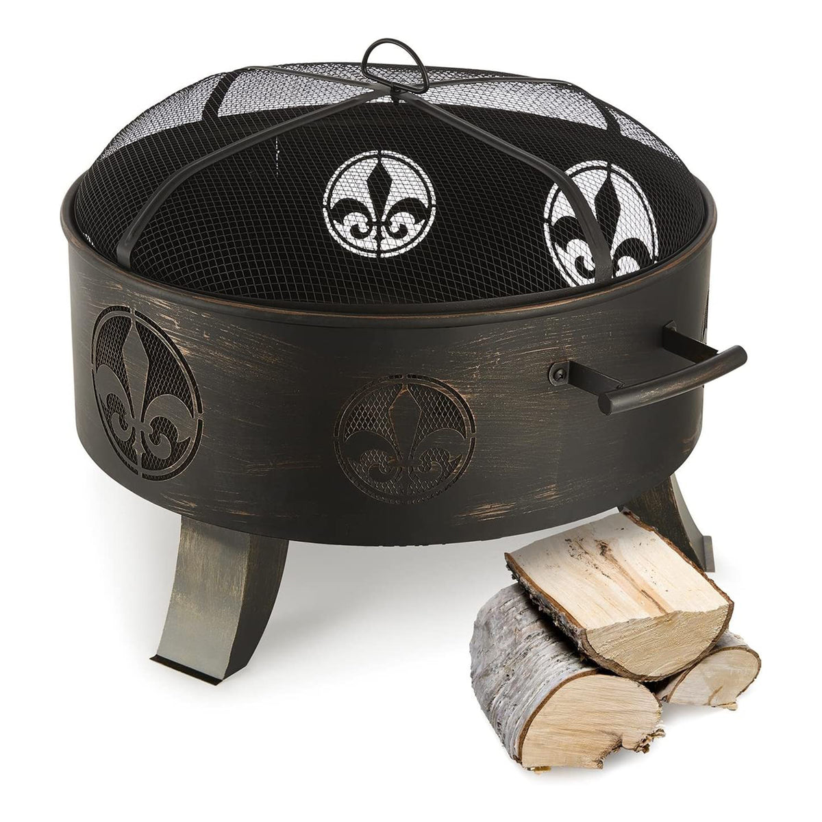 Blumfeldt Versailles Portable 23.6 Inch Round Outdoor Metal Fire Pit, Black