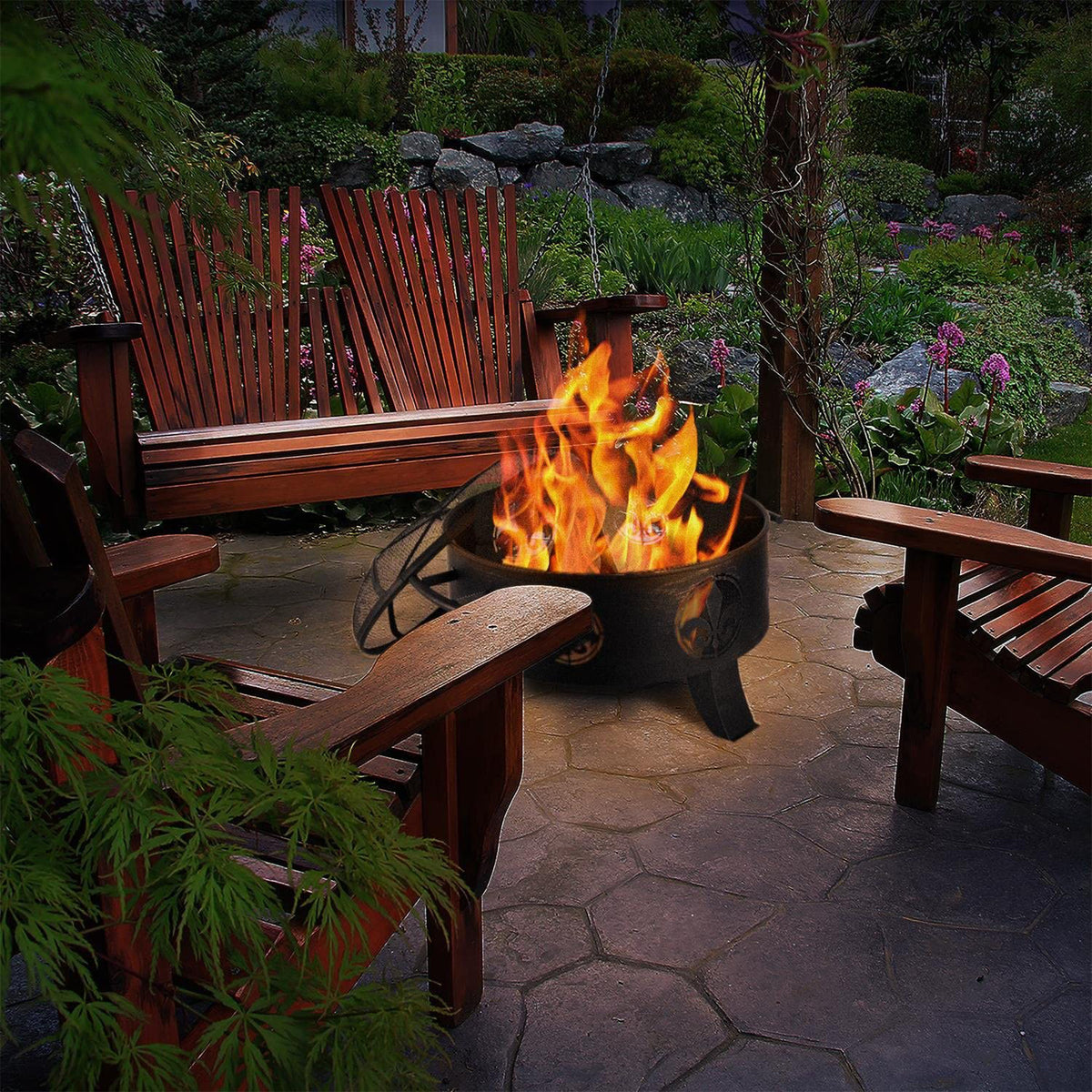 Blumfeldt Versailles Portable 23.6 Inch Round Outdoor Metal Fire Pit, Black