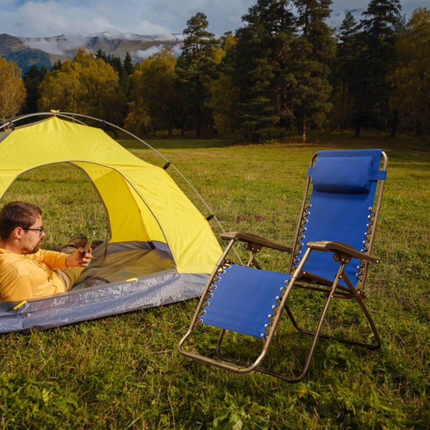 Caravan Sports Zero Gravity Folding Camping Patio Lounge Chair, Blue (Used) - VMInnovations
