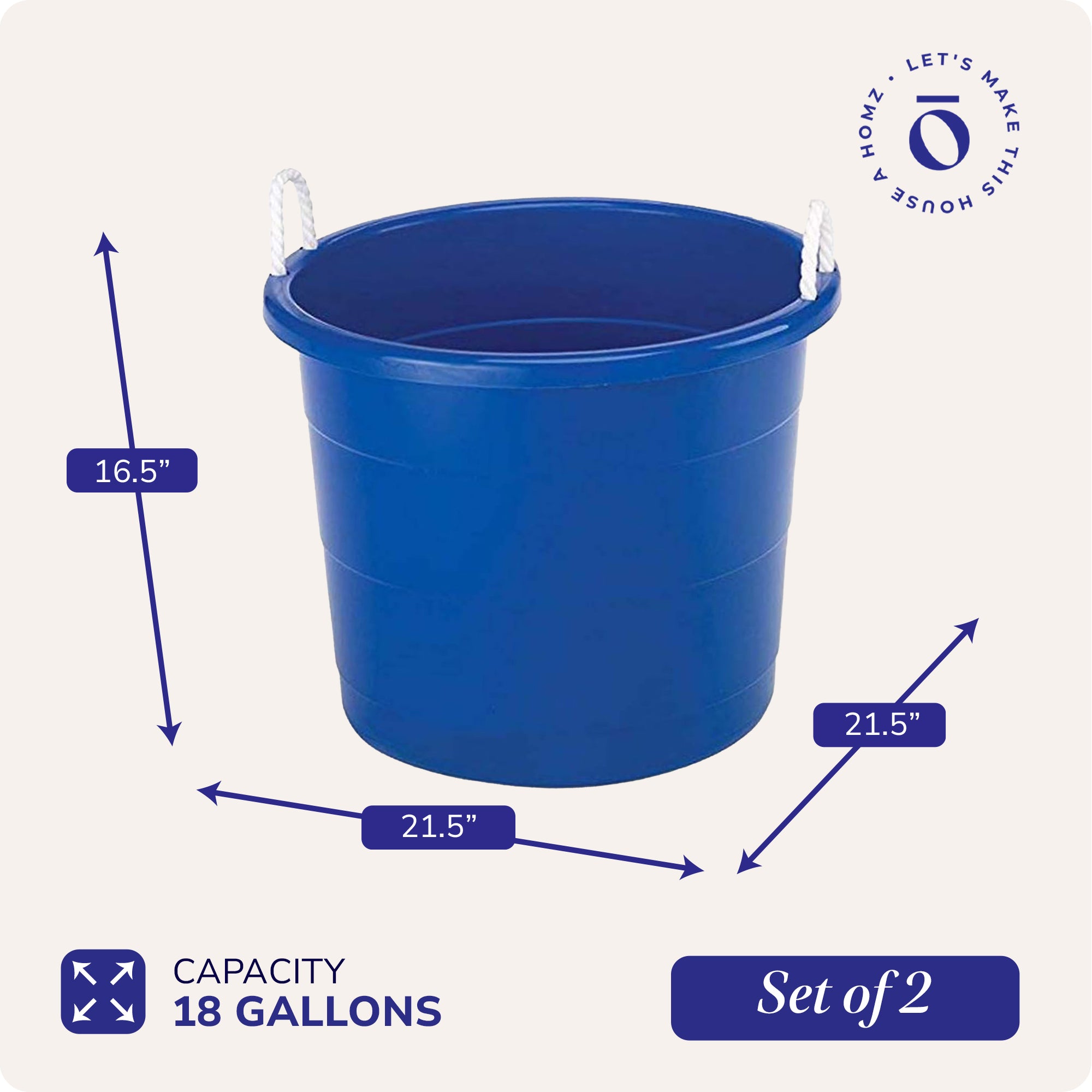 18 Gal Plastic Storage Round Utility Tub w/ Handles, Blue (2 Pack) (Open Box) - VMInnovations