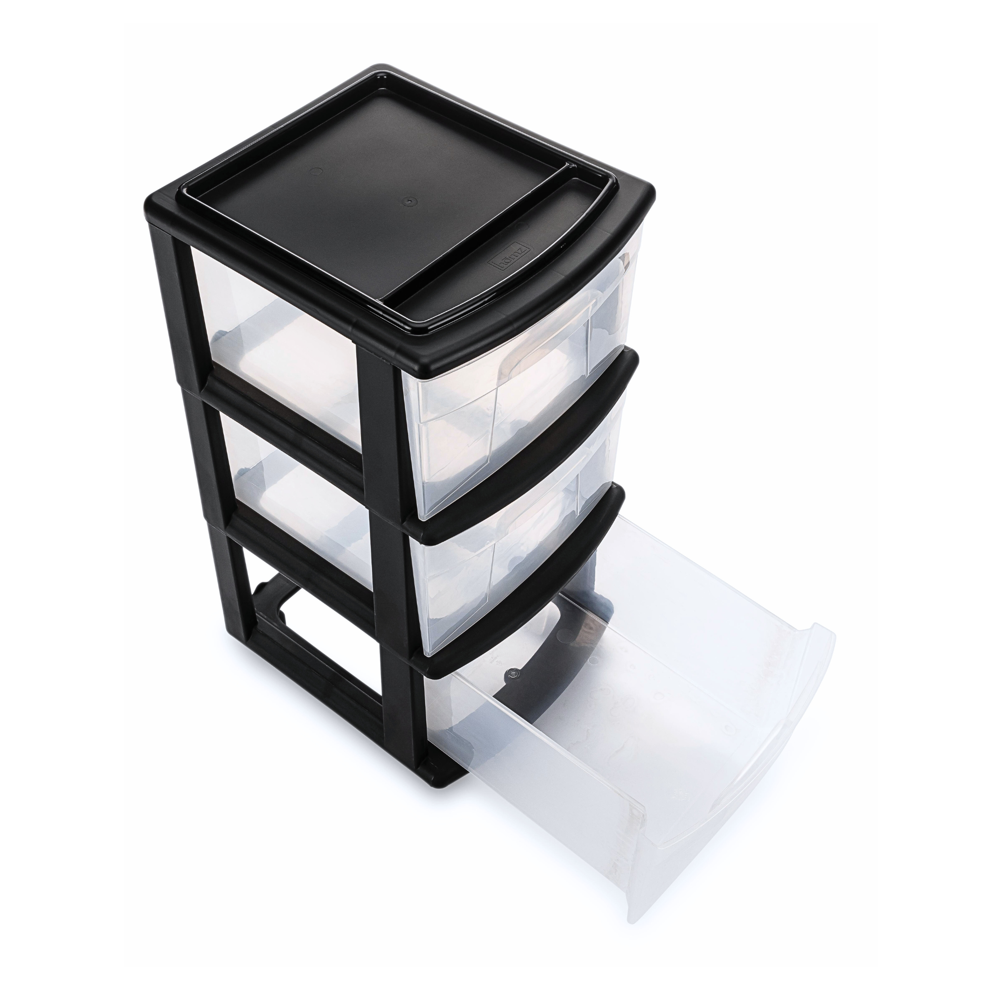 Homz Plastic 3 Drawer Medium Home Storage Container, Clear Drawers & Black Frame - VMInnovations