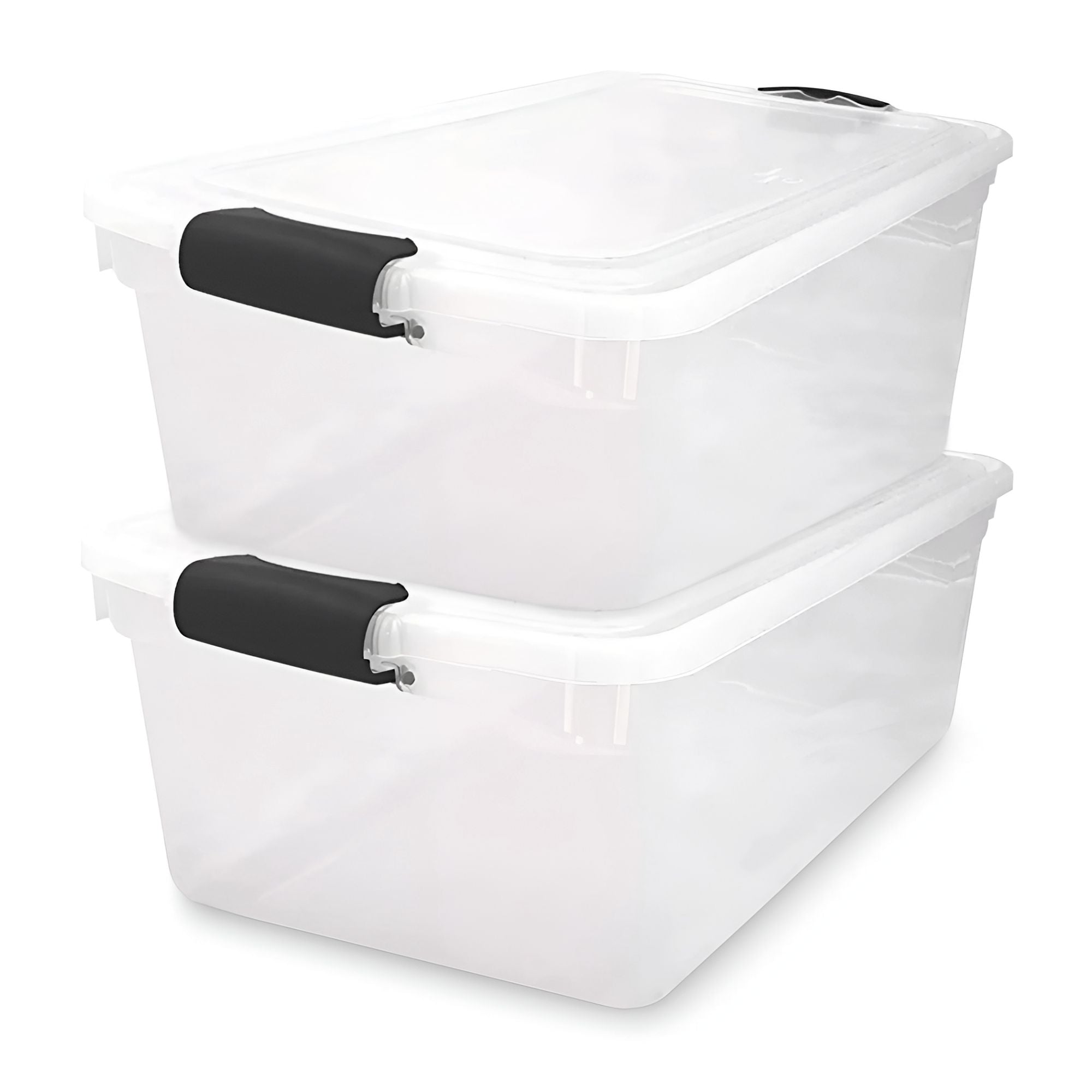 Homz 64Qt Stackable Plastic Storage Bin Container Box w/Latch Lid, Clear(2 Pack) - VMInnovations
