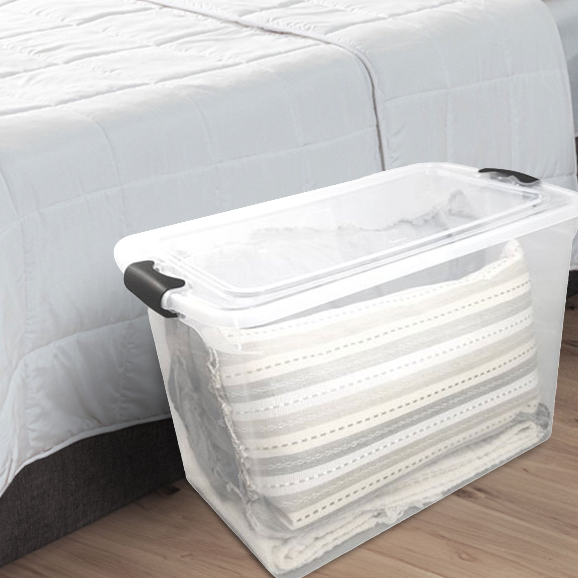 HOMZ 112 Quart Plastic Storage Container, Extra Large, Clear (2 Pack) (Used)