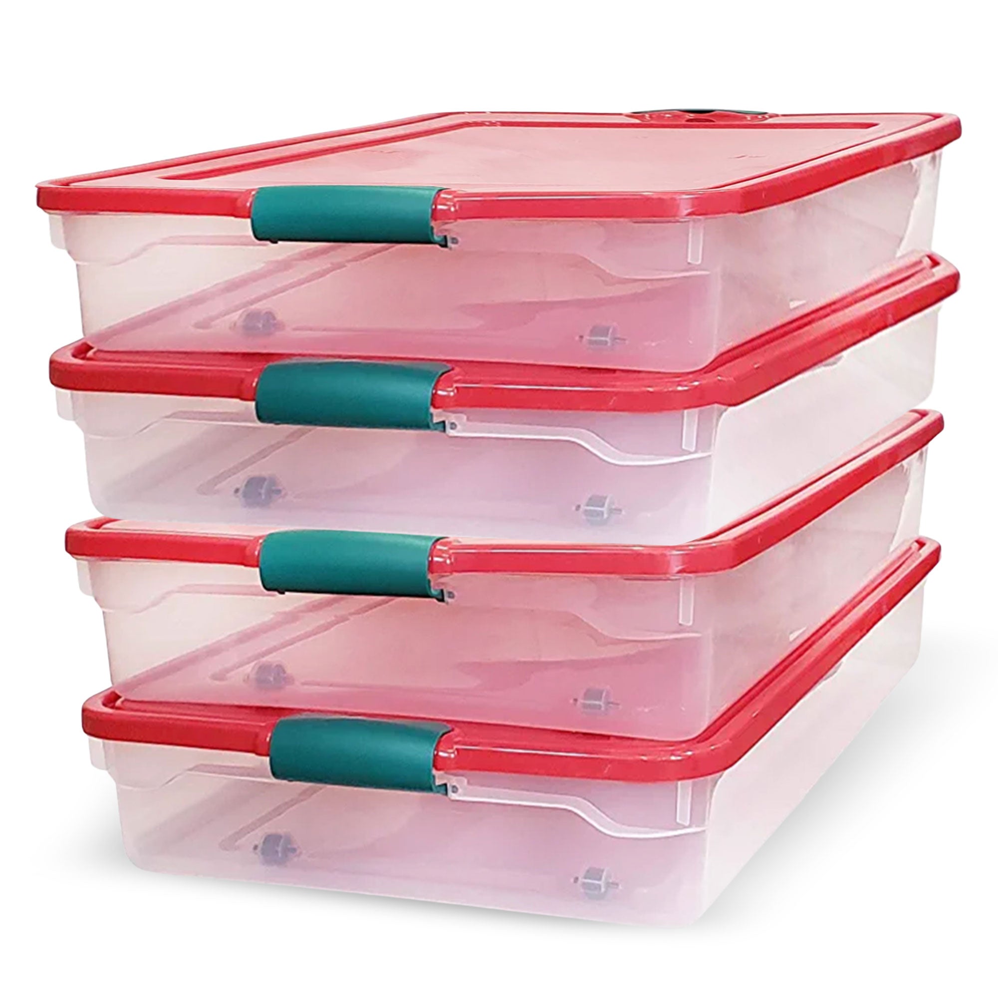 HOMZ 60 Quart Latching Holiday Underbed Storage Container Box, Clear (4 Pack) - VMInnovations