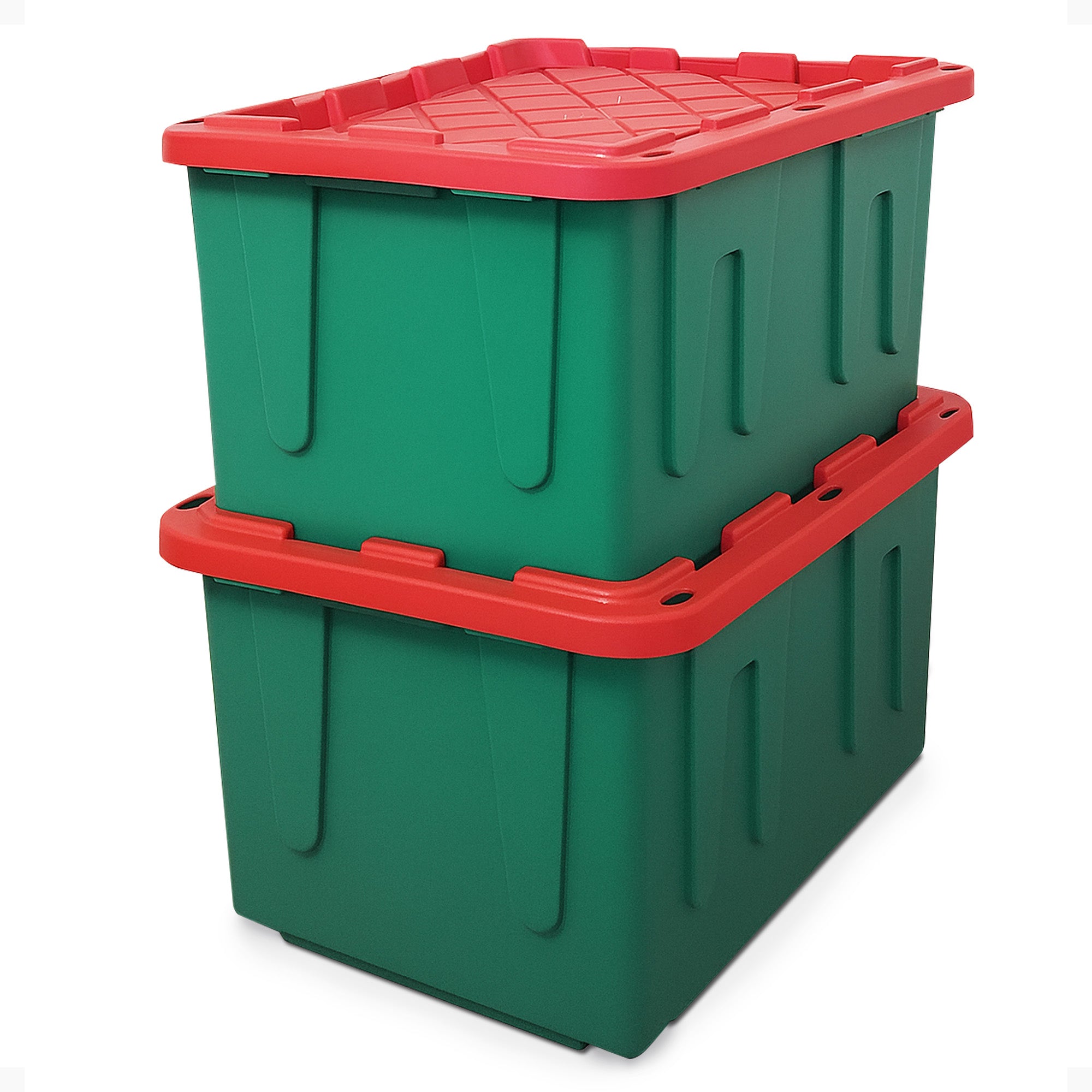 HOMZ Durabilt 27 Gallon Heavy Duty Holiday Storage Tote Green/Red 2 PK(Open Box) - VMInnovations