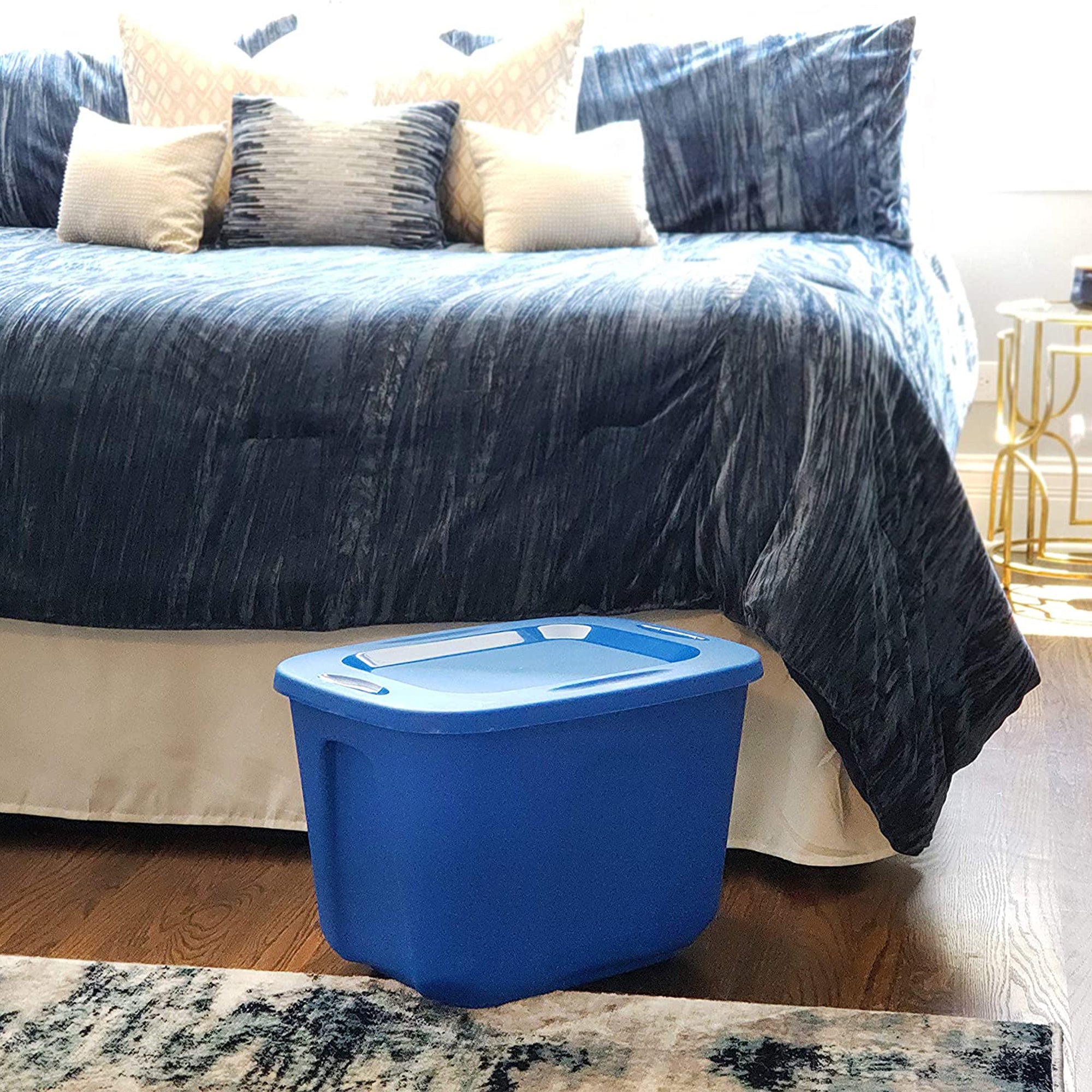 10 Gallon Heavy Duty Plastic Storage Container, Capri Blue (4 Pack) (Open Box) - VMInnovations