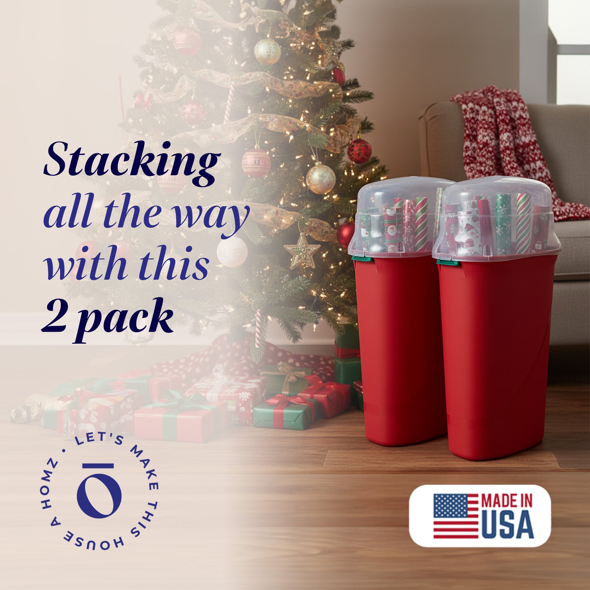 30-In Vertical Gift Wrap Storage Container Box, Red, Clear Lid(2 Pack)(Open Box)