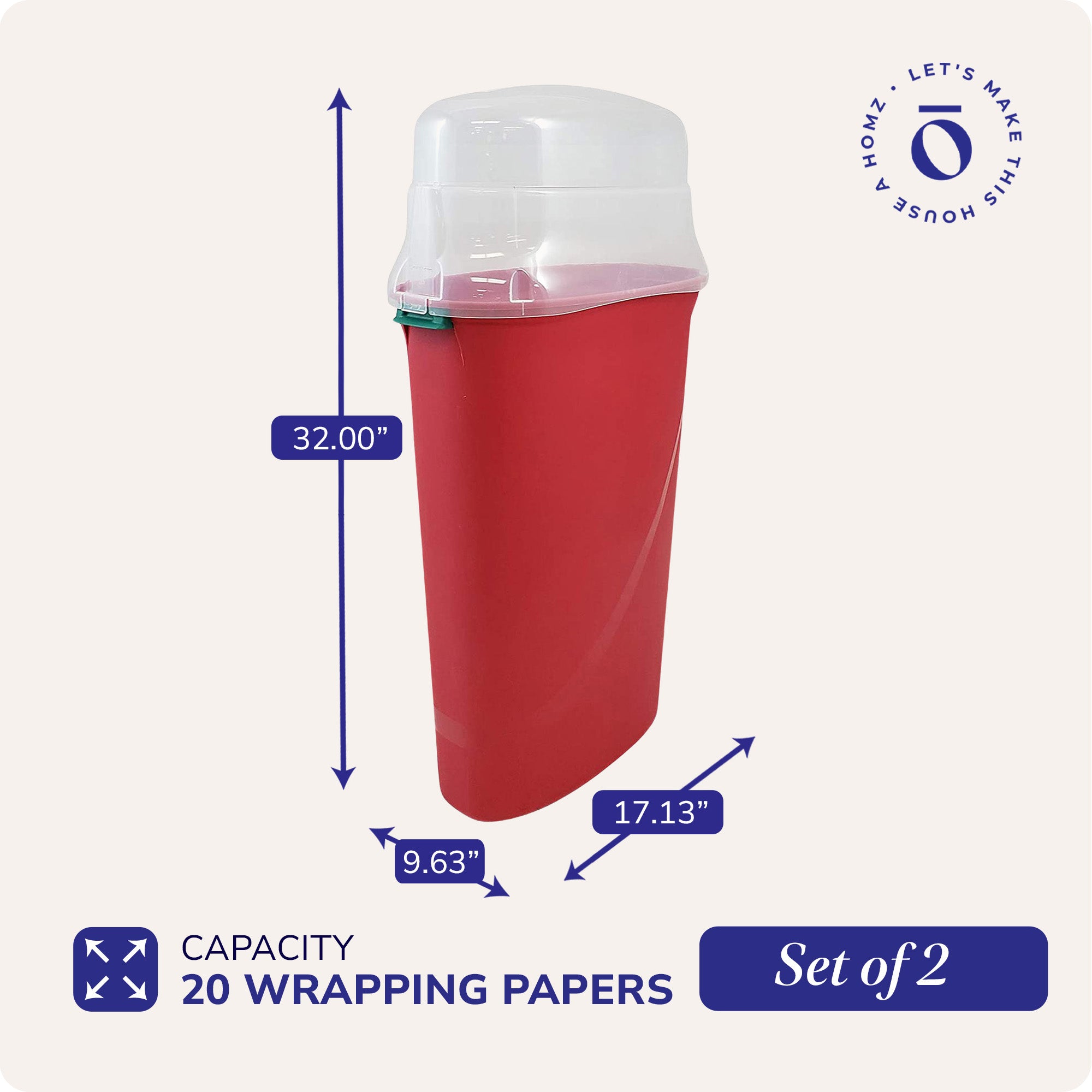 30-In Vertical Gift Wrap Storage Container Box, Red, Clear Lid(2 Pack)(Open Box)
