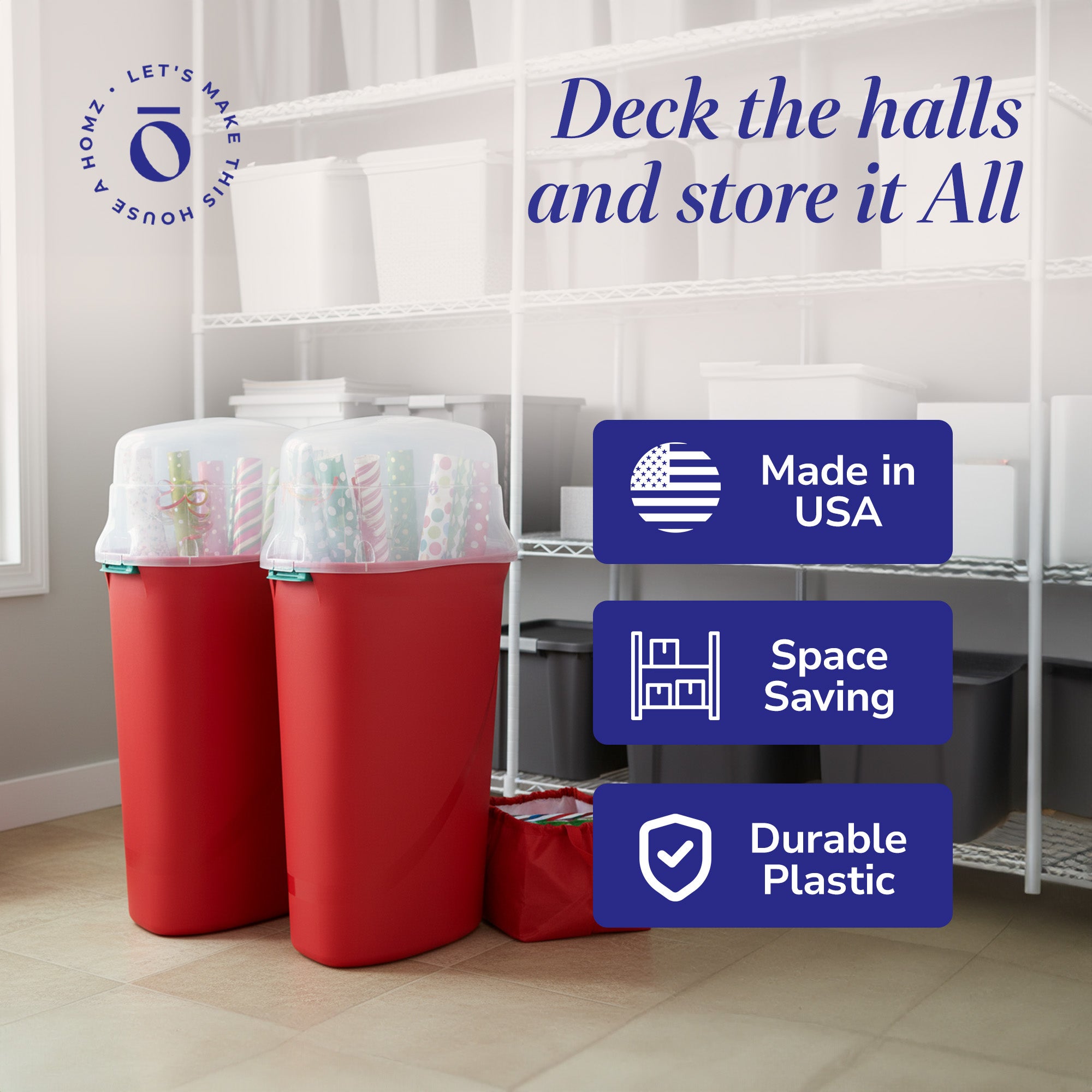 HOMZ 30-In Vertical Gift Wrap Storage Container Box, Red, Clear (2 Pack) (Used) - VMInnovations