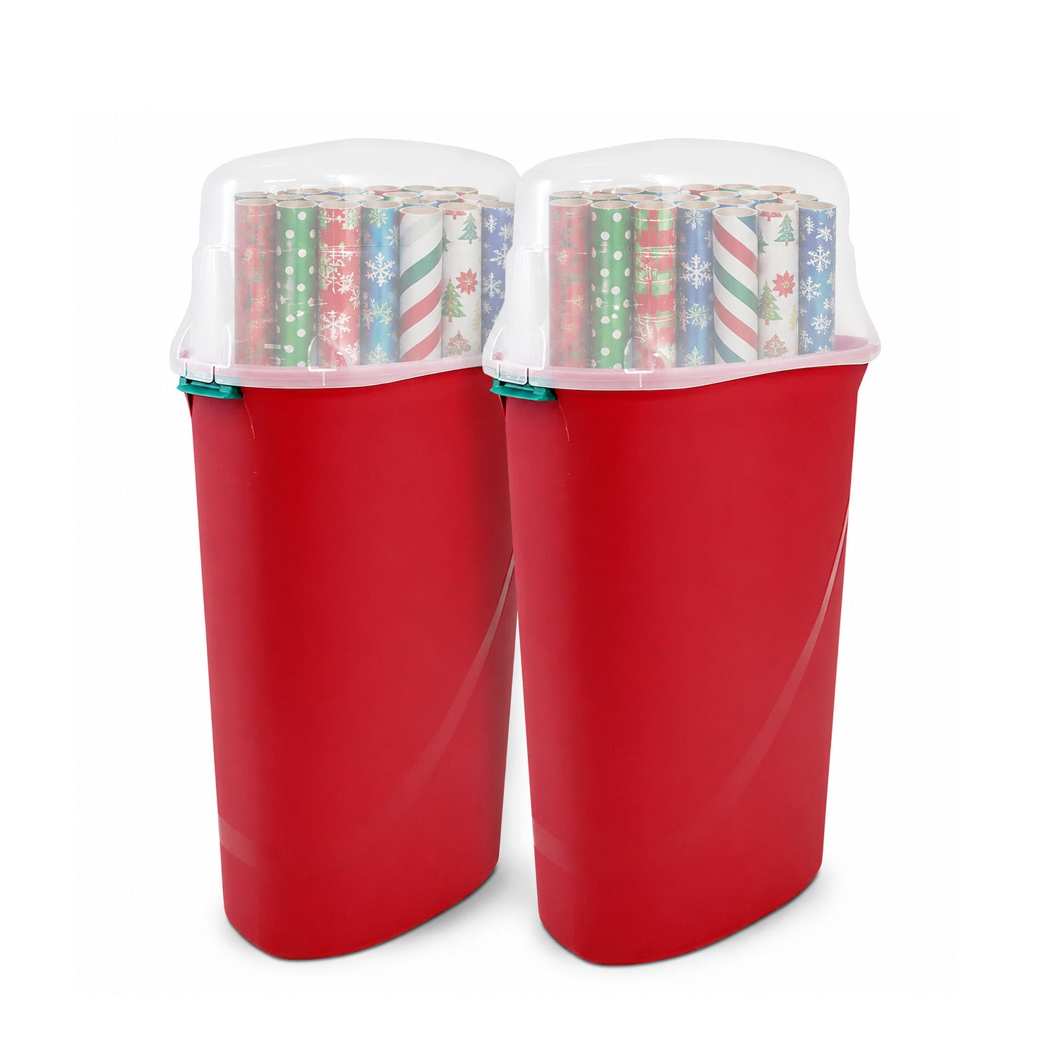 30-In Vertical Gift Wrap Storage Container Box, Red, Clear Lid(2 Pack)(Open Box)