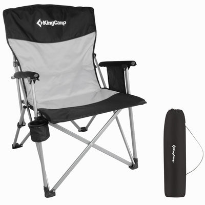KingCamp Padded Outdoor Camping Lounge Chair with Cupholder & Pocket, Black/Grey
