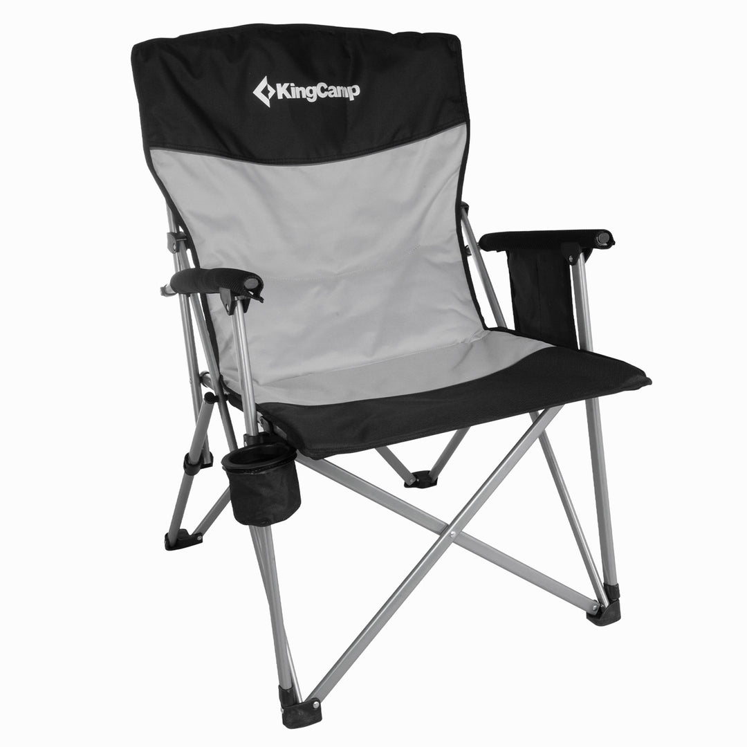 KingCamp Padded Outdoor Camping Lounge Chair with Cupholder & Pocket, Black/Grey - VMInnovations