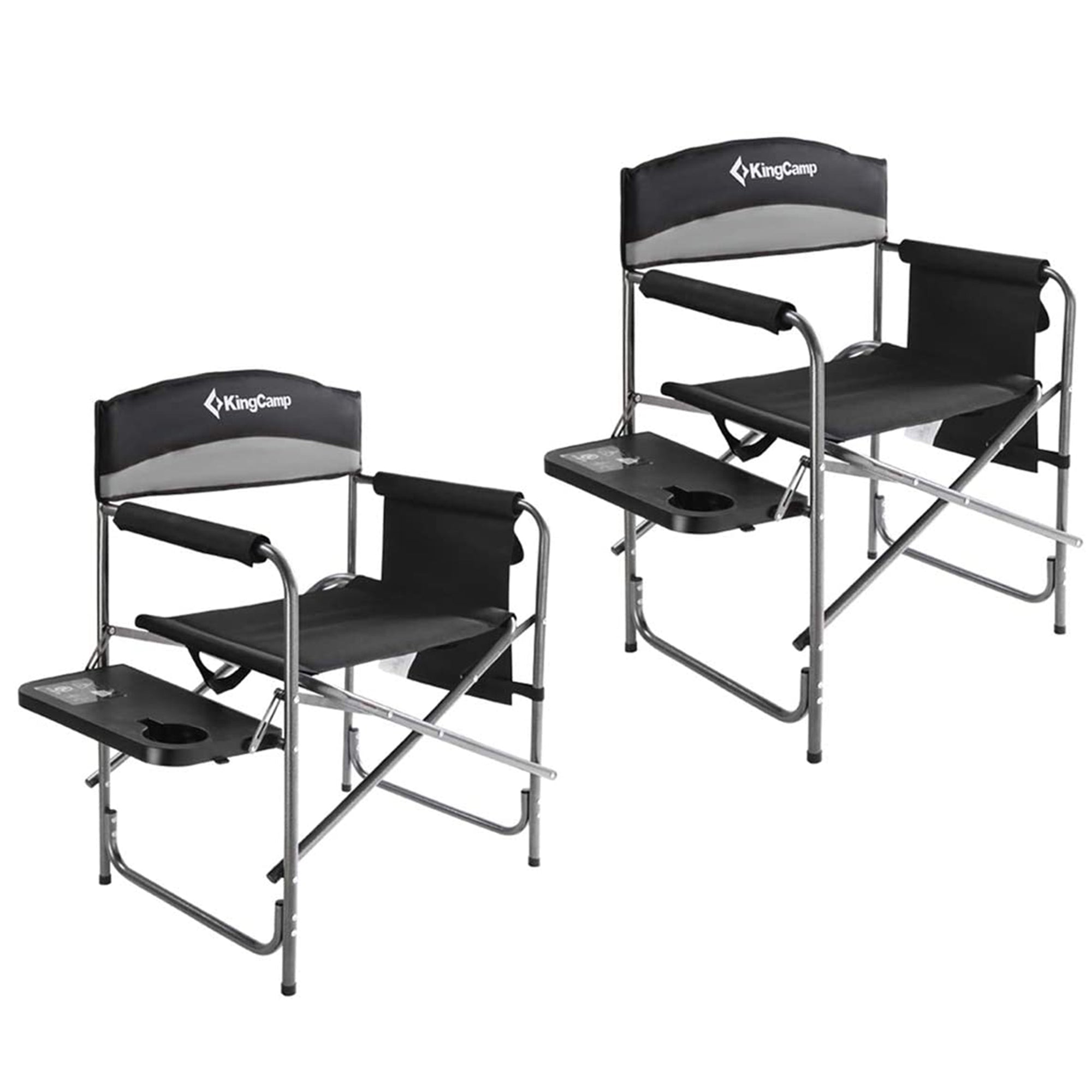 KingCamp Padded Outdoor Folding Chair w/Table & Pockets Black/Grey 2PK(Open Box) - VMInnovations