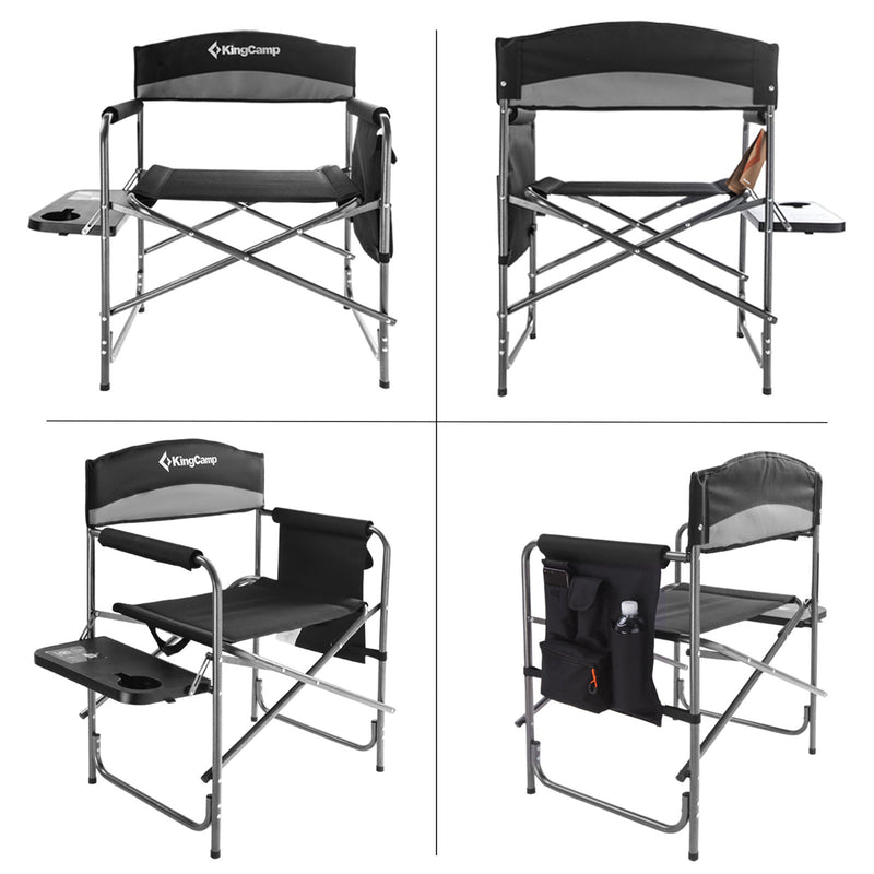 KingCamp Padded Outdoor Folding Chair with Table & Pockets, Black/Grey (2 Pack)