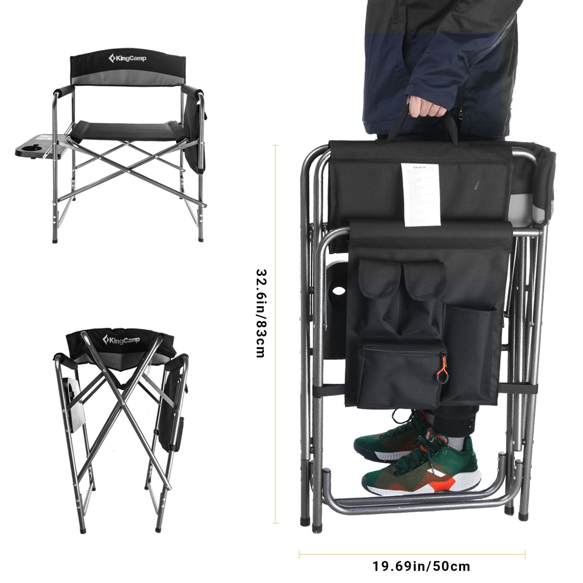 KingCamp Padded Outdoor Folding Chair w/Table & Pockets Black/Grey 2PK(Open Box) - VMInnovations