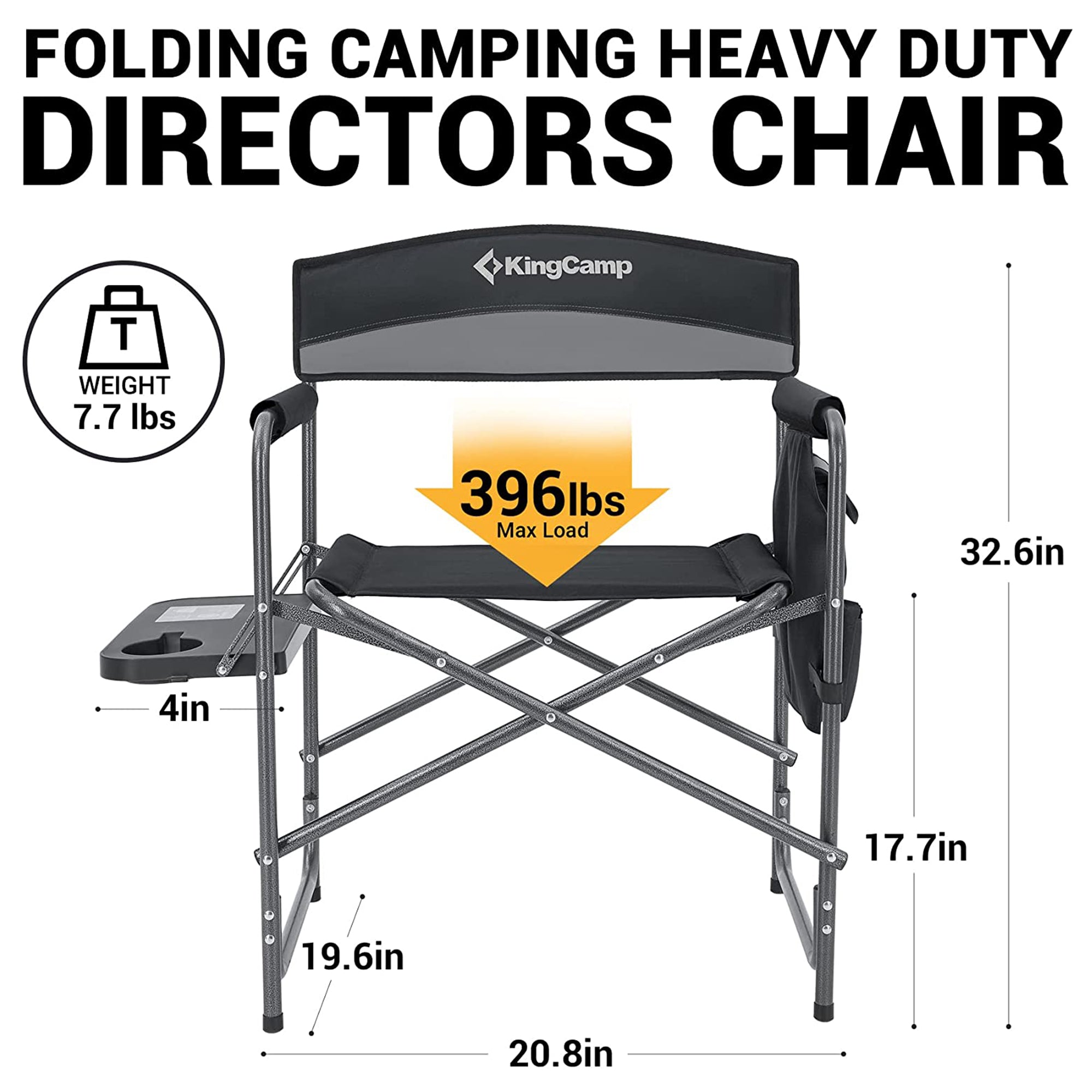 KingCamp Padded Outdoor Folding Chair w/Table & Pockets Black/Grey 2PK(Open Box) - VMInnovations