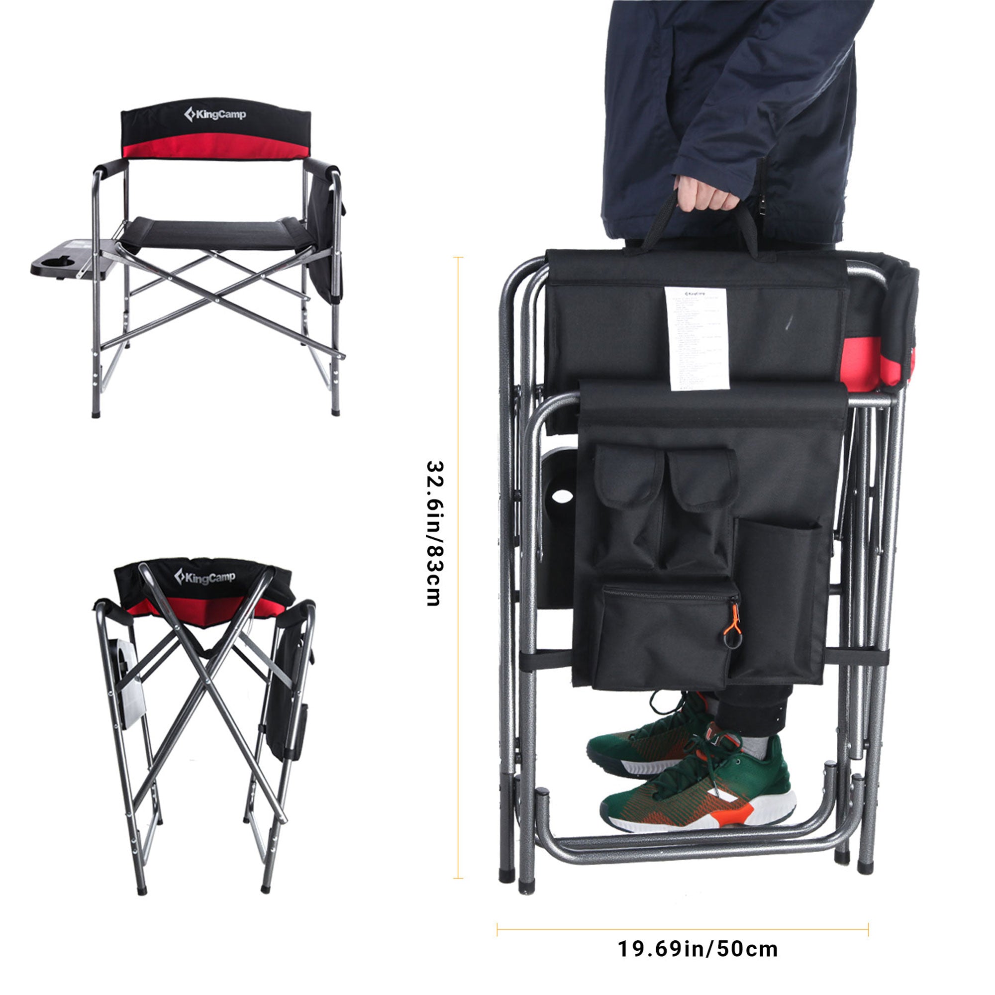 KingCamp Outdoor Folding Chair with Table & Pockets, Black/Red (2pk) (For Parts) - VMInnovations