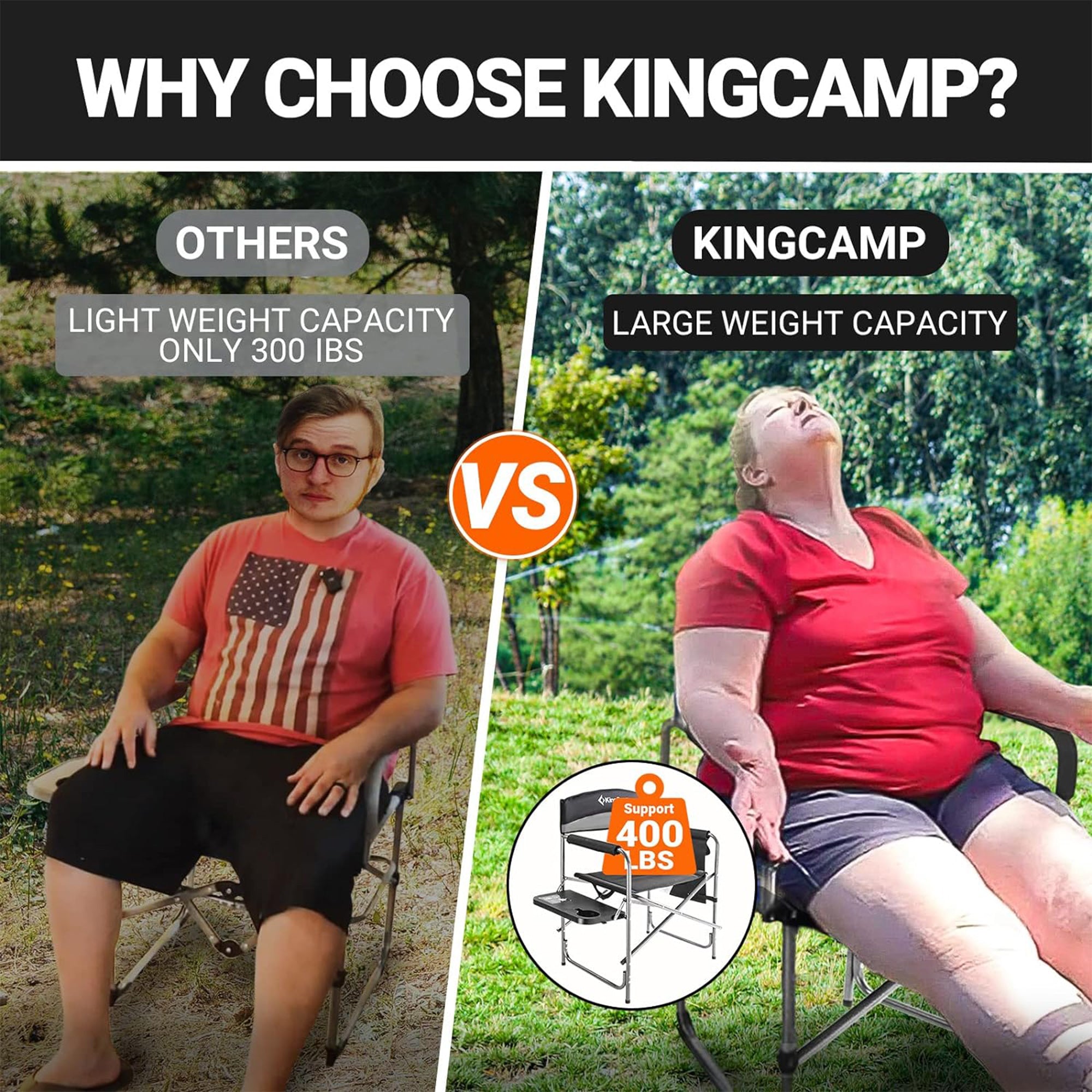 KingCamp Outdoor Folding Chair with Table & Pockets, Black/Red (2pk) (For Parts) - VMInnovations