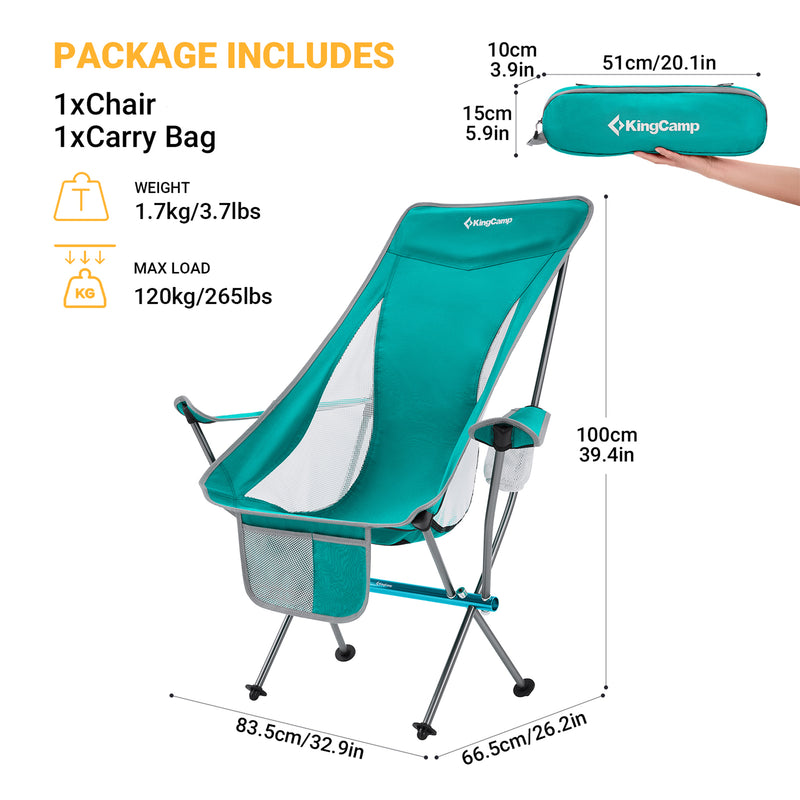KingCamp Lightweight Highback Camping Lounge Chair w/Cupholder & Pocket(Used)