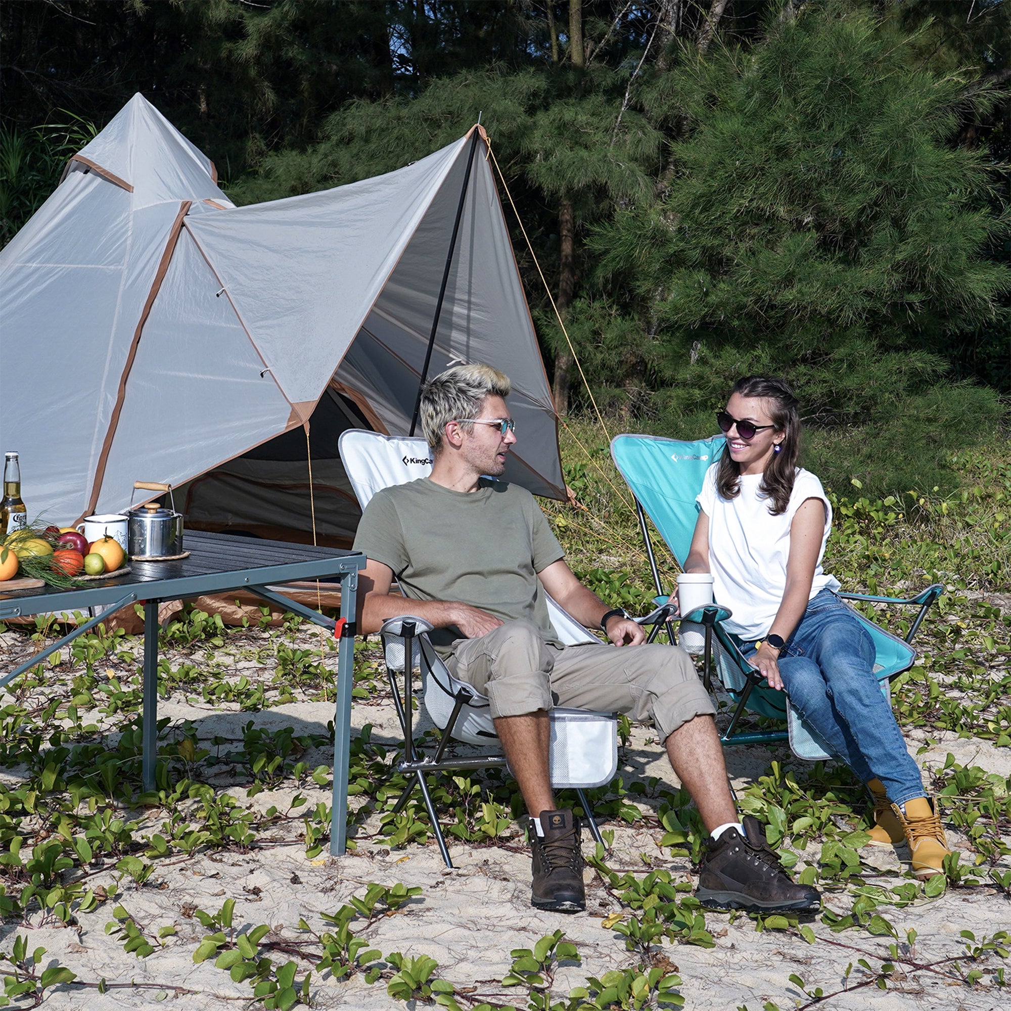 KingCamp Lightweight Highback Camping Lounge Chair, Cyan (Open Box) - VMInnovations