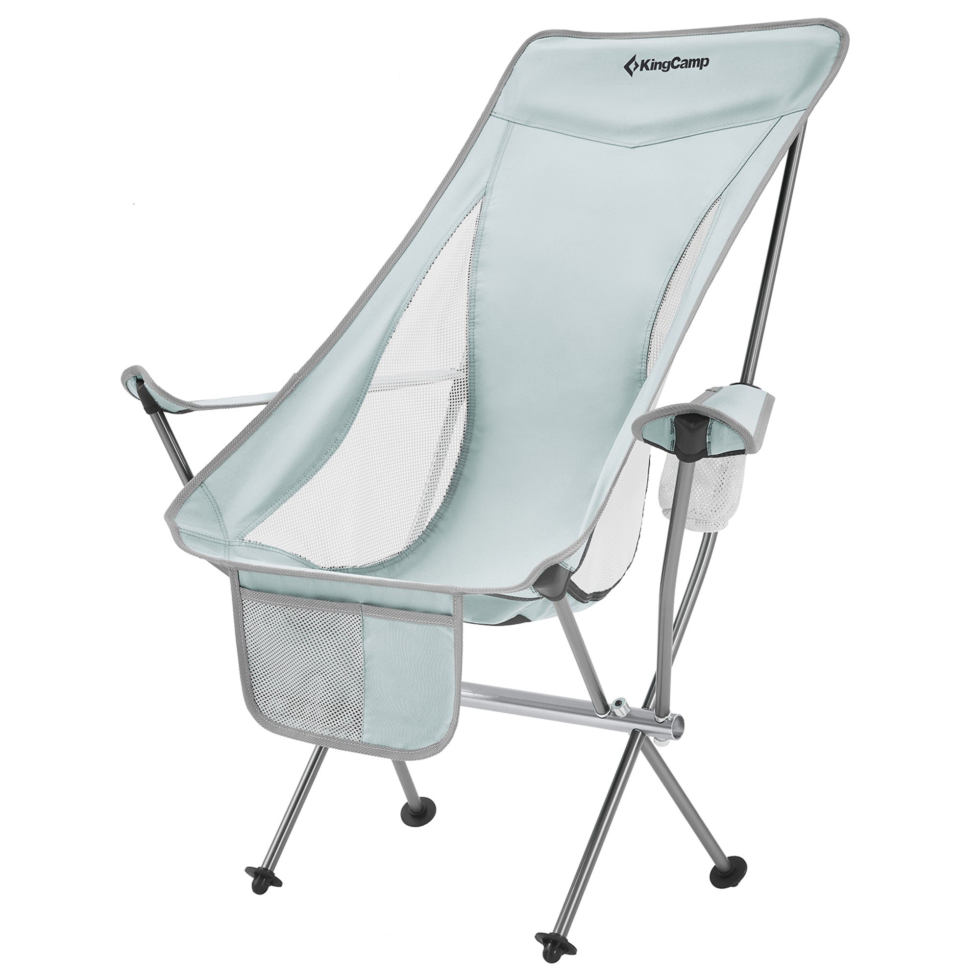 KingCamp Highback Camping Lounge Chair with Cupholder & Pocket, Grey (Open Box) - VMInnovations