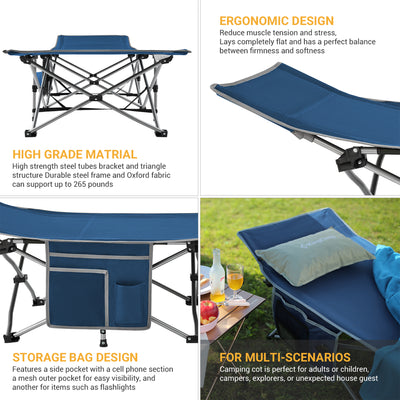KingCamp Folding Portable Outdoor Camping Cot w/ Multi Layer Side Pocket, Blue