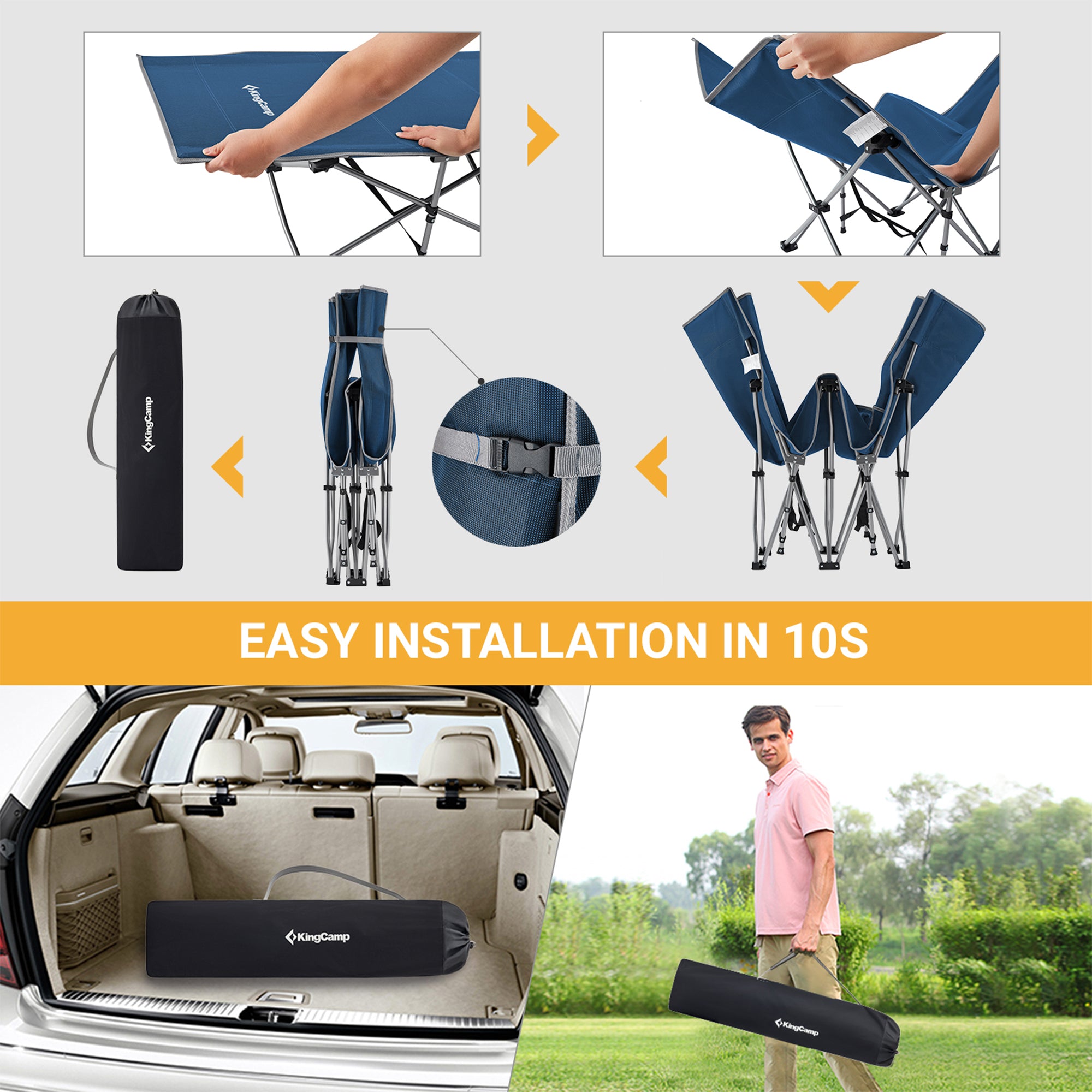 King Camp Portable Outdoor Camping Cot w/ Multi Layer Side Pocket (Open Box) - VMInnovations