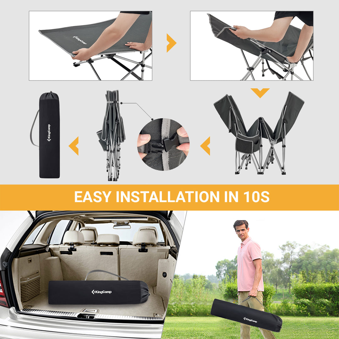 KingCamp Folding Portable Outdoor Camping Cot w/ Multi Layer Side Pocket, Grey - VMInnovations