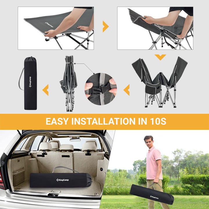KingCamp Folding Portable Outdoor Camping Cot w/ Multi Layer Side Pocket, Grey - VMInnovations