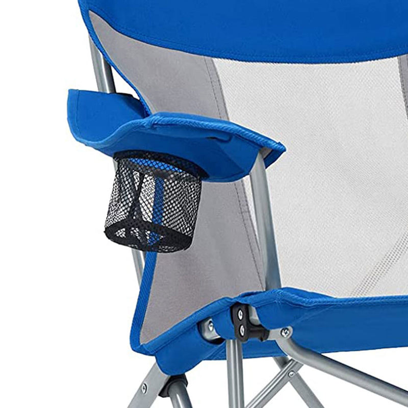 KingCamp Mesh Oversized Outdoor Camping Lounge Chair with Cupholder, Blue/Grey