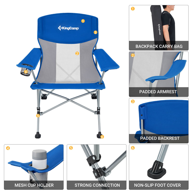 KingCamp Mesh Oversized Outdoor Camping Lounge Chair with Cupholder, Blue/Grey