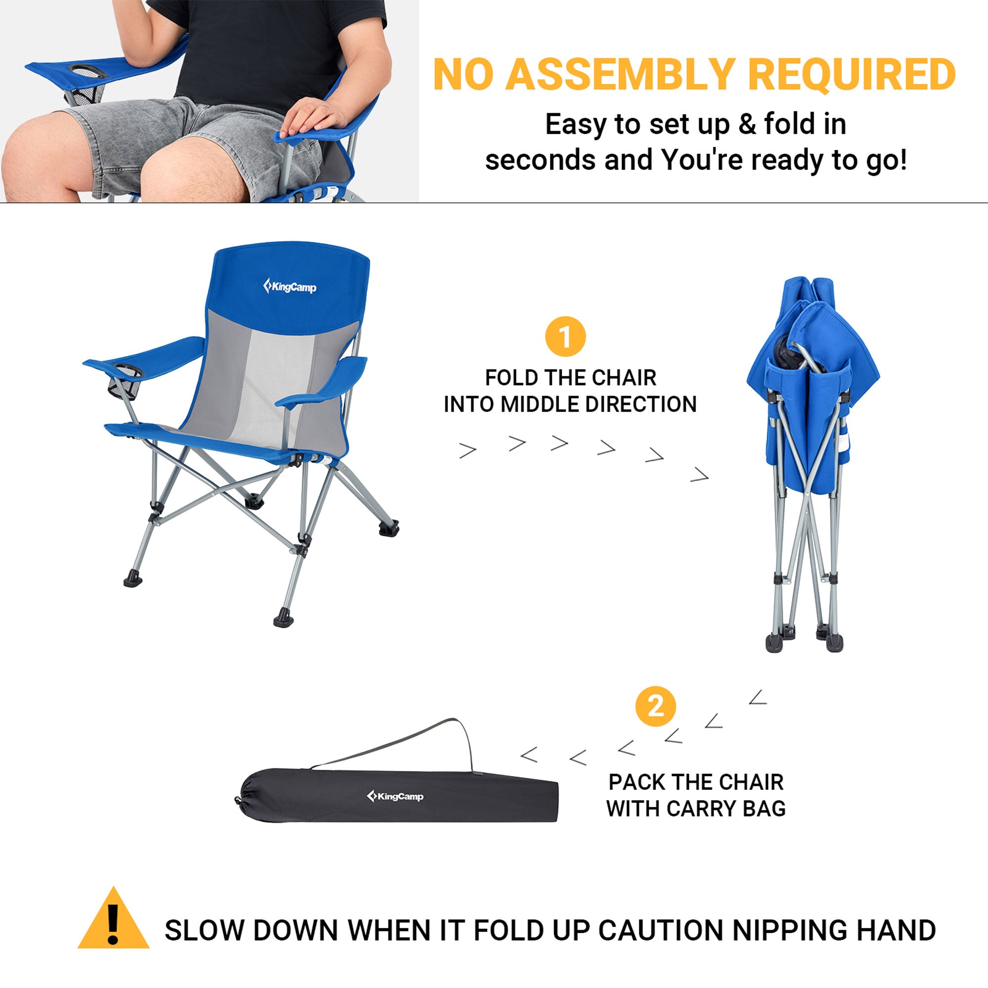 Mesh Oversized Outdoor Camping Chair w/ Cupholder, Blue/Grey (Open Box) - VMInnovations