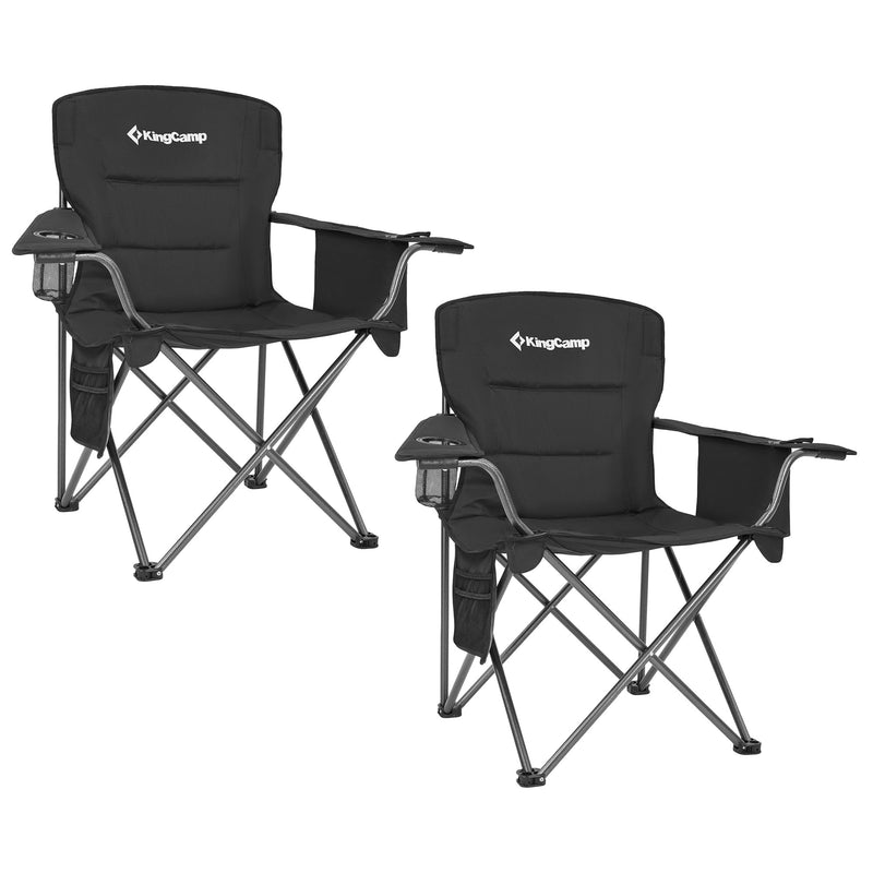 KingCamp Padded Folding Chair with Cupholder, Cooler, and Pocket, Black (2 Pack)