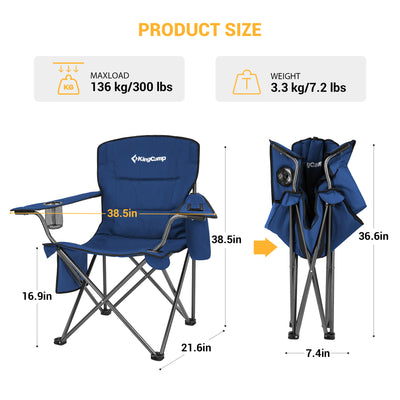 KingCamp Padded Folding Chair w/ Cupholder, Cooler, Blue (2 Pack) (Open Box)