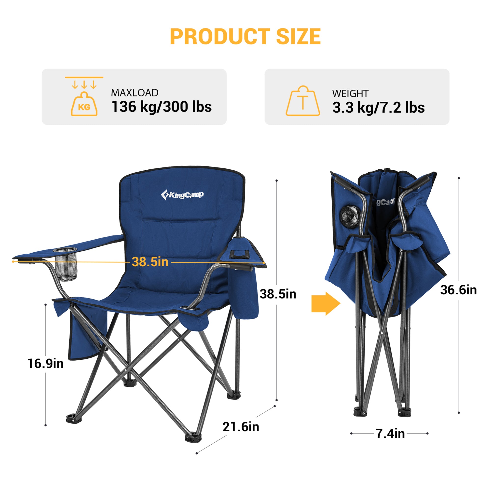 KingCamp Padded Folding Chair w/ Cupholder, Cooler, Blue (2 Pack) (Open Box) - VMInnovations