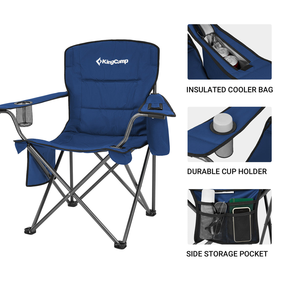 KingCamp Padded Folding Chair with Cupholder, Cooler, and Pocket, Blue (2 Pack) - VMInnovations