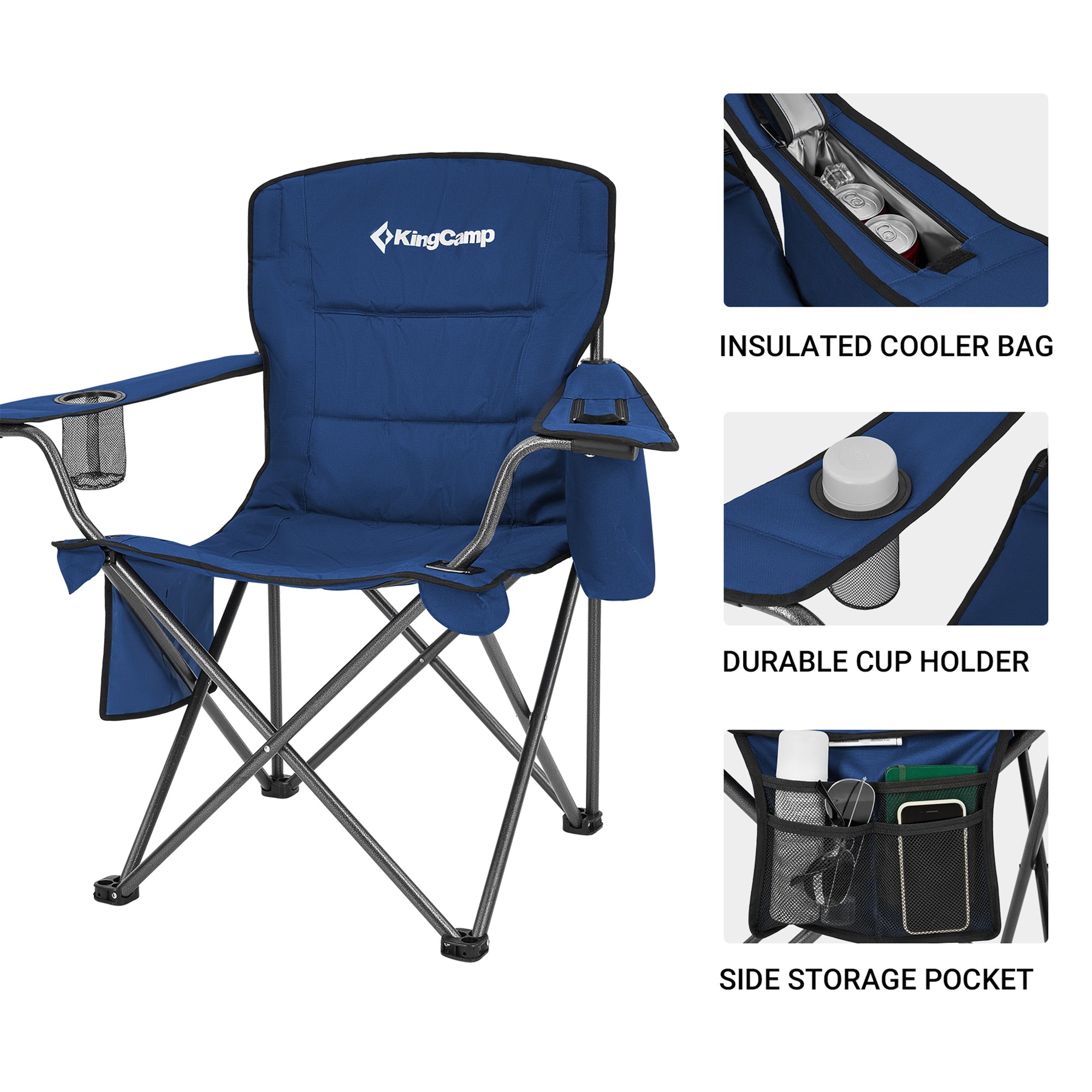 KingCamp Padded Folding Chair w/ Cupholder, Cooler, Blue (2 Pack) (Open Box) - VMInnovations