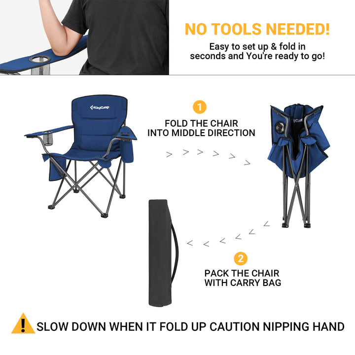 KingCamp Padded Folding Chair with Cupholder, Cooler, and Pocket, Blue (2 Pack) - VMInnovations